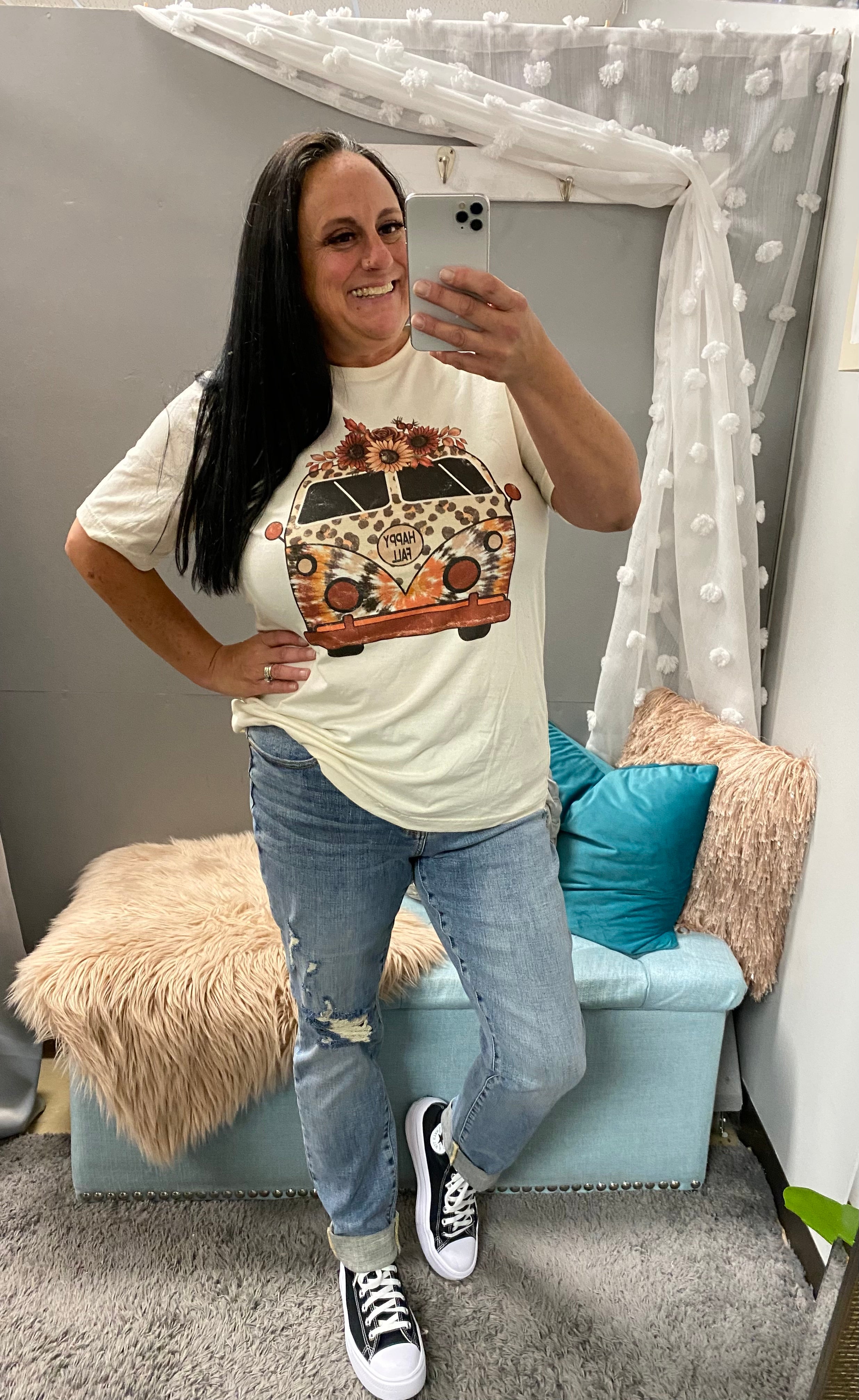 Hello Fall Leopard Floral Bus T-Shirt - Posh West Boutique
