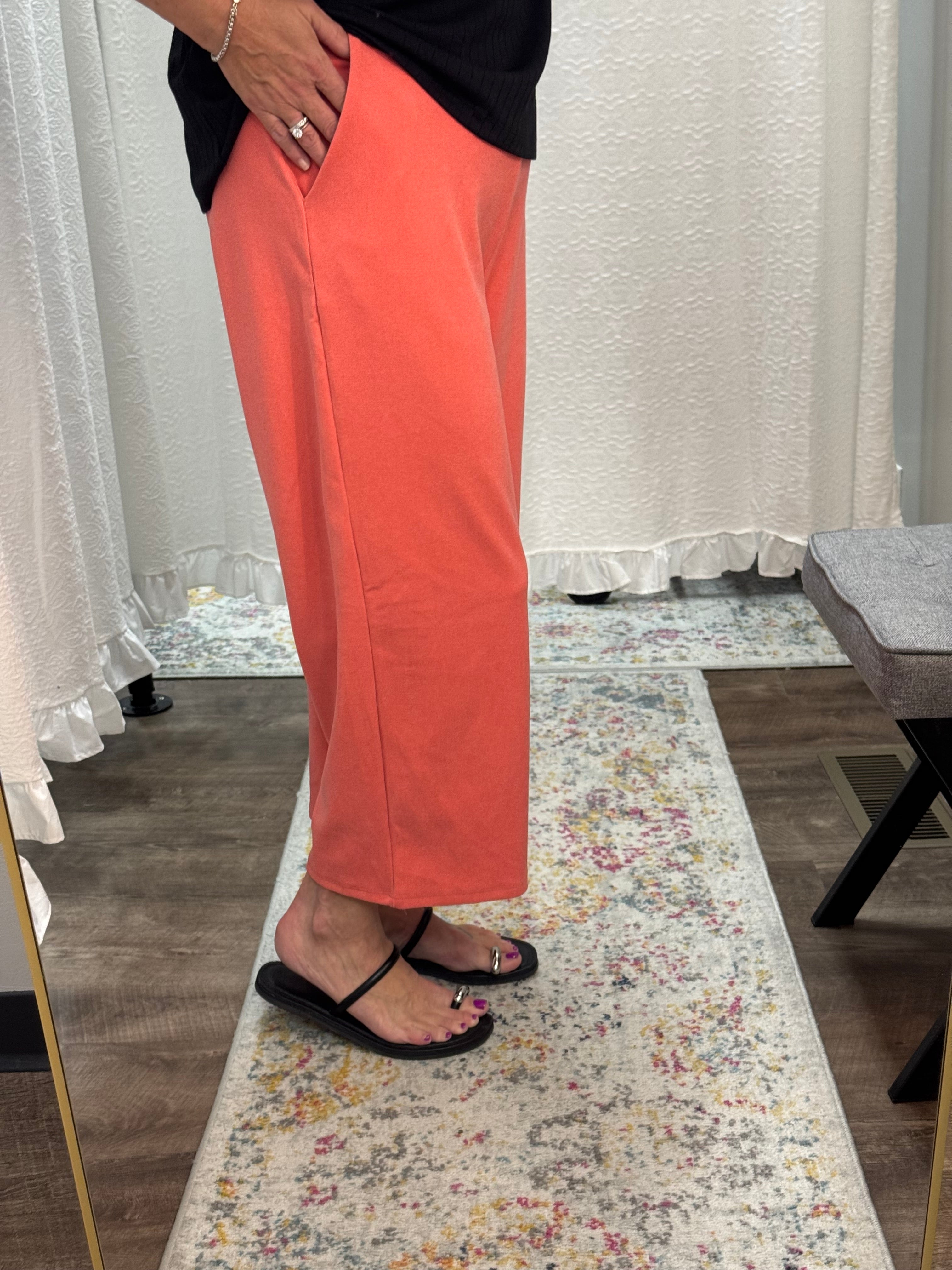 Coral Brushed Pocket Crop Pants - Posh West Boutique