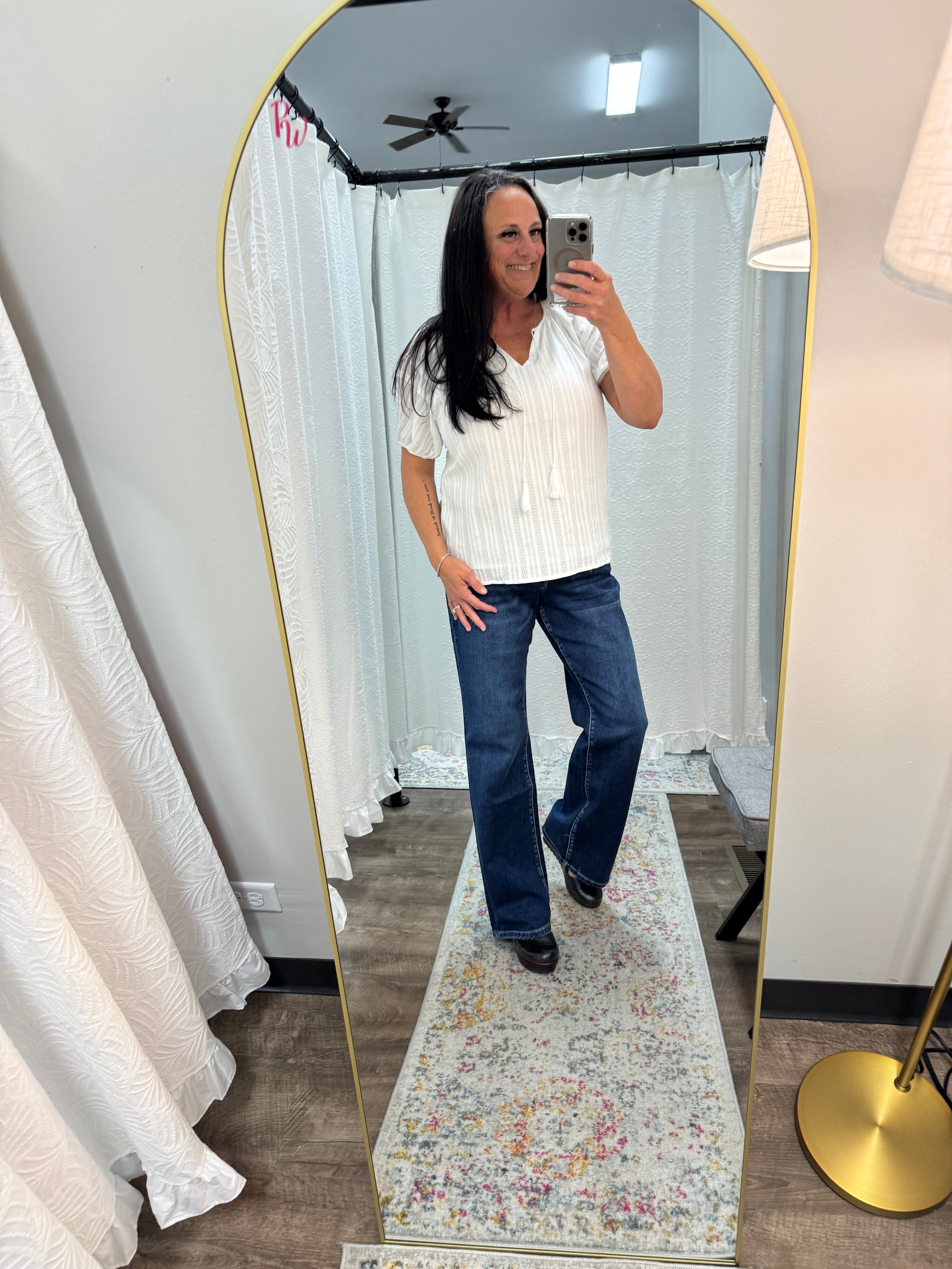 Off White Tassel Pleated Top - Posh West Boutique