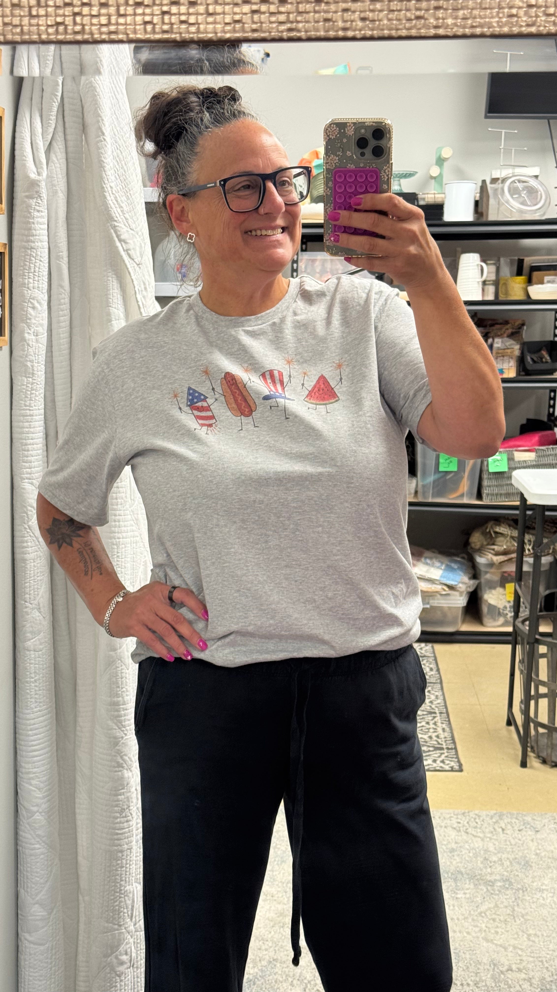 USA Vintage 4th of July Fireworks Hot Dogs Retro Graphic Tee