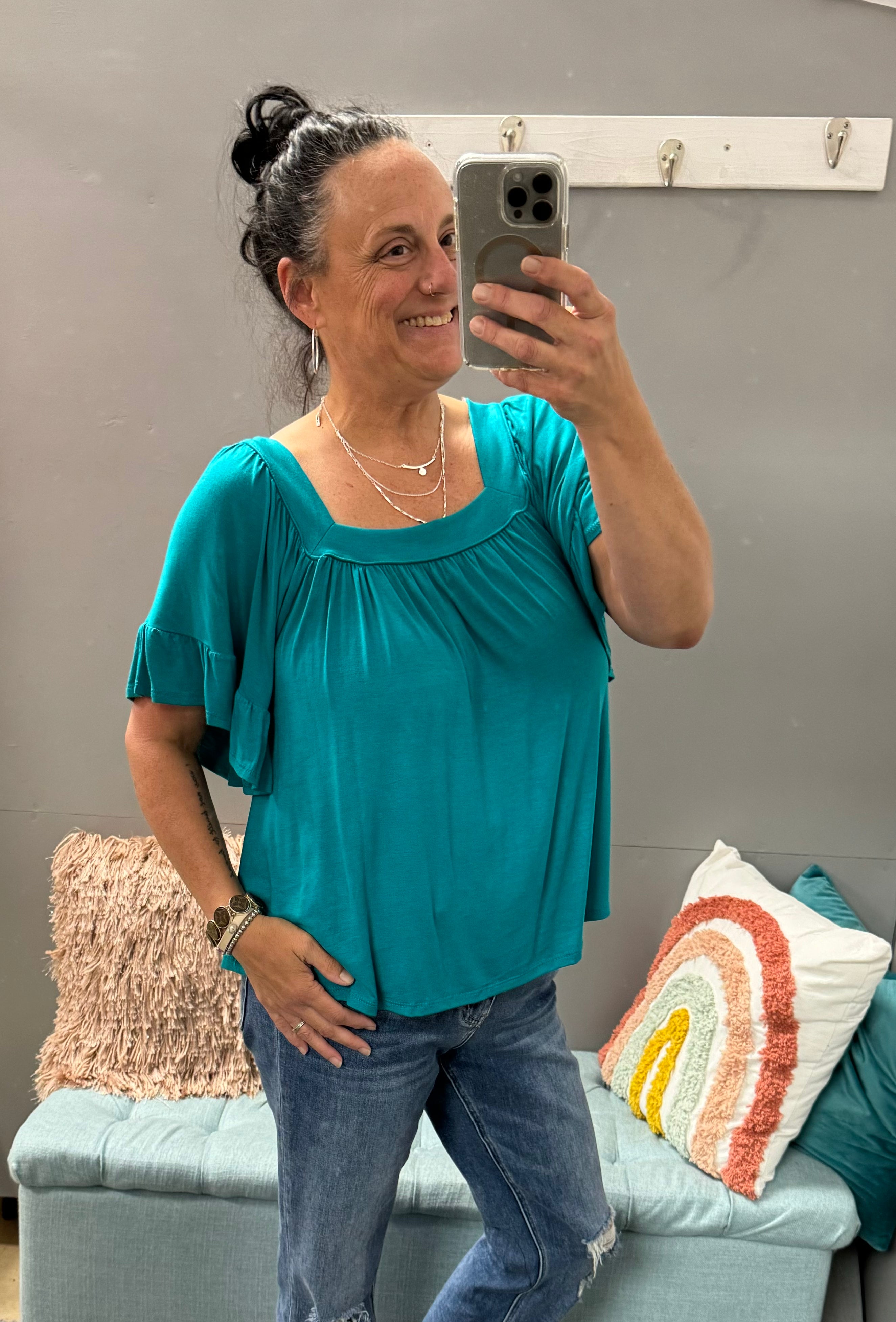 Jade Bell Sleeve Square Neck Top - Posh West Boutique