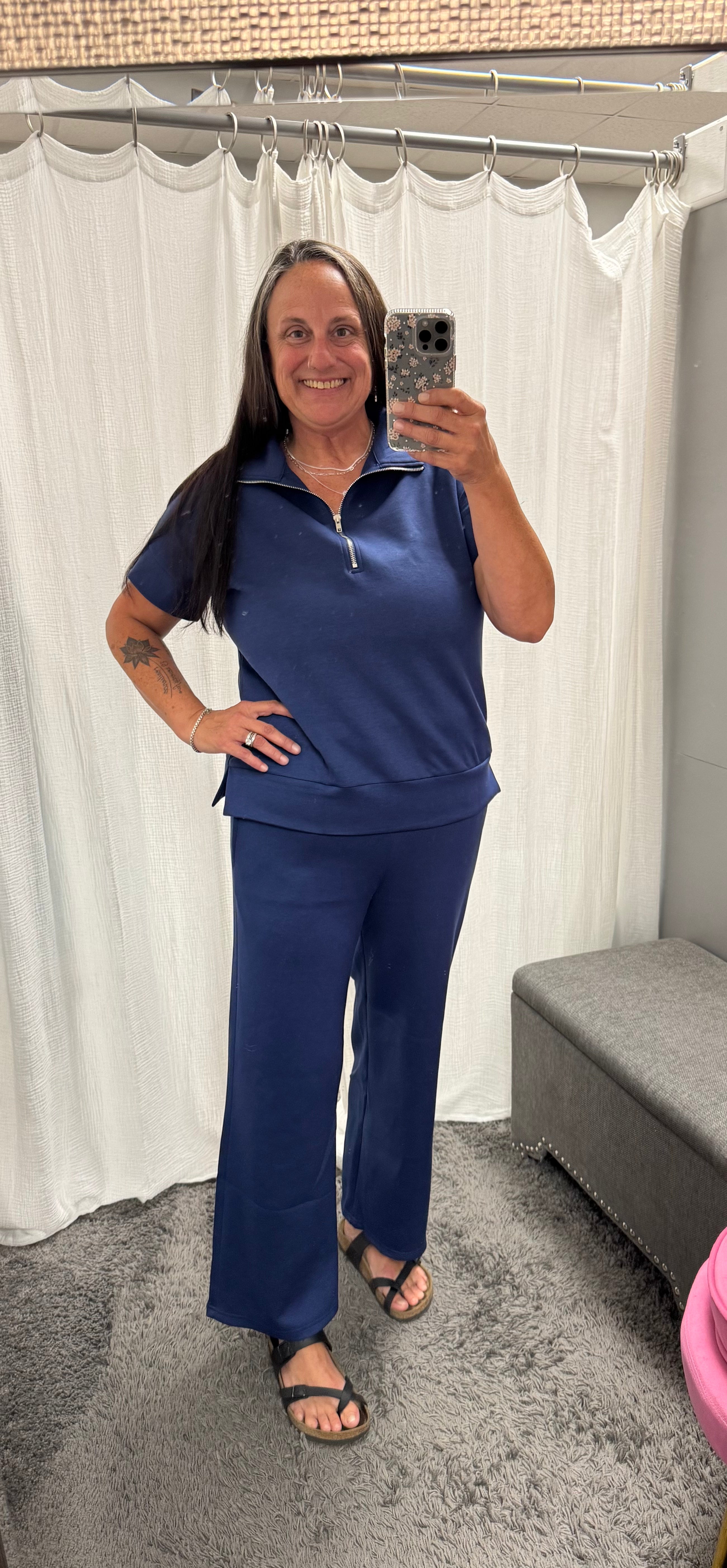 Navy Short Sleeve Quarter Zip + Pants Travel Set
