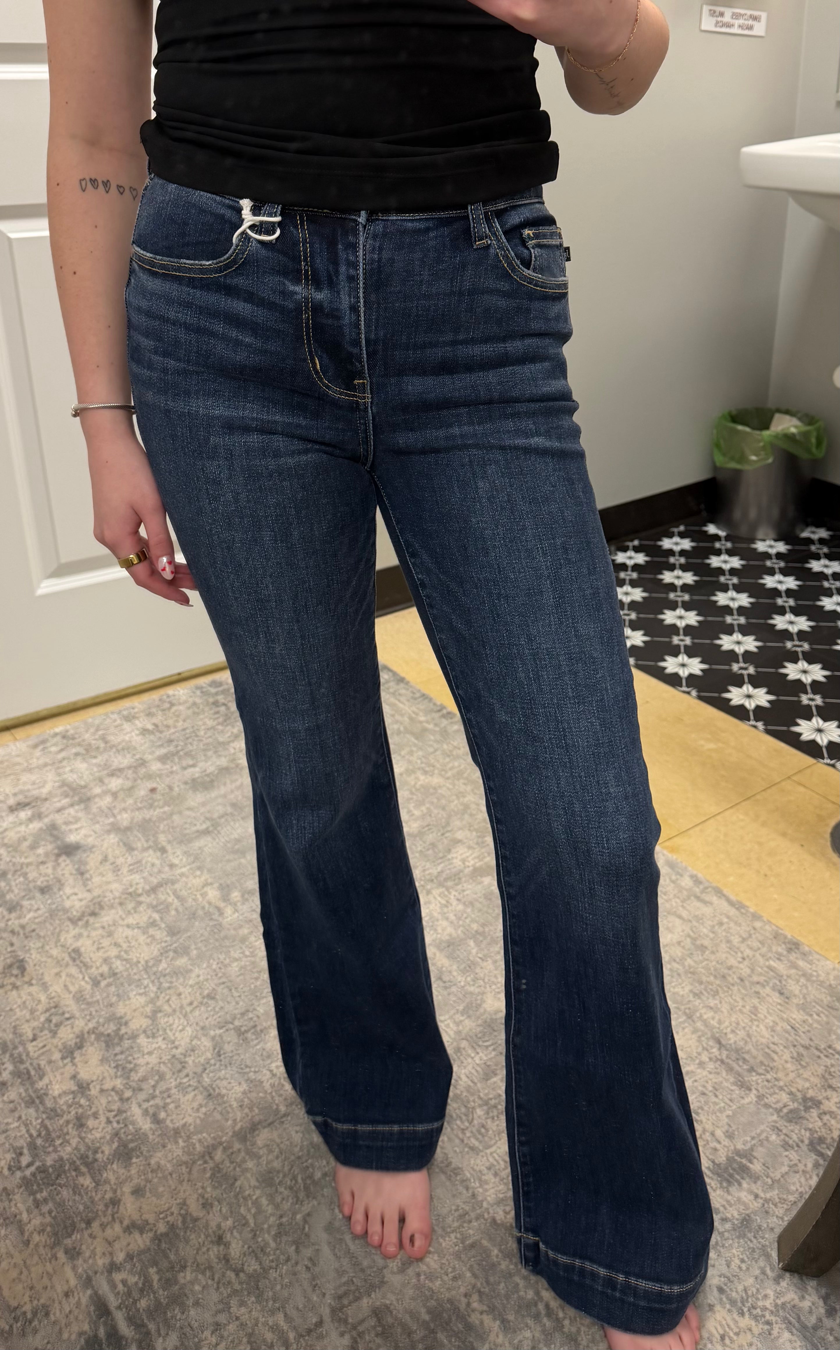 Judy Blue HW Petite Trouser Flare - Posh West Boutique