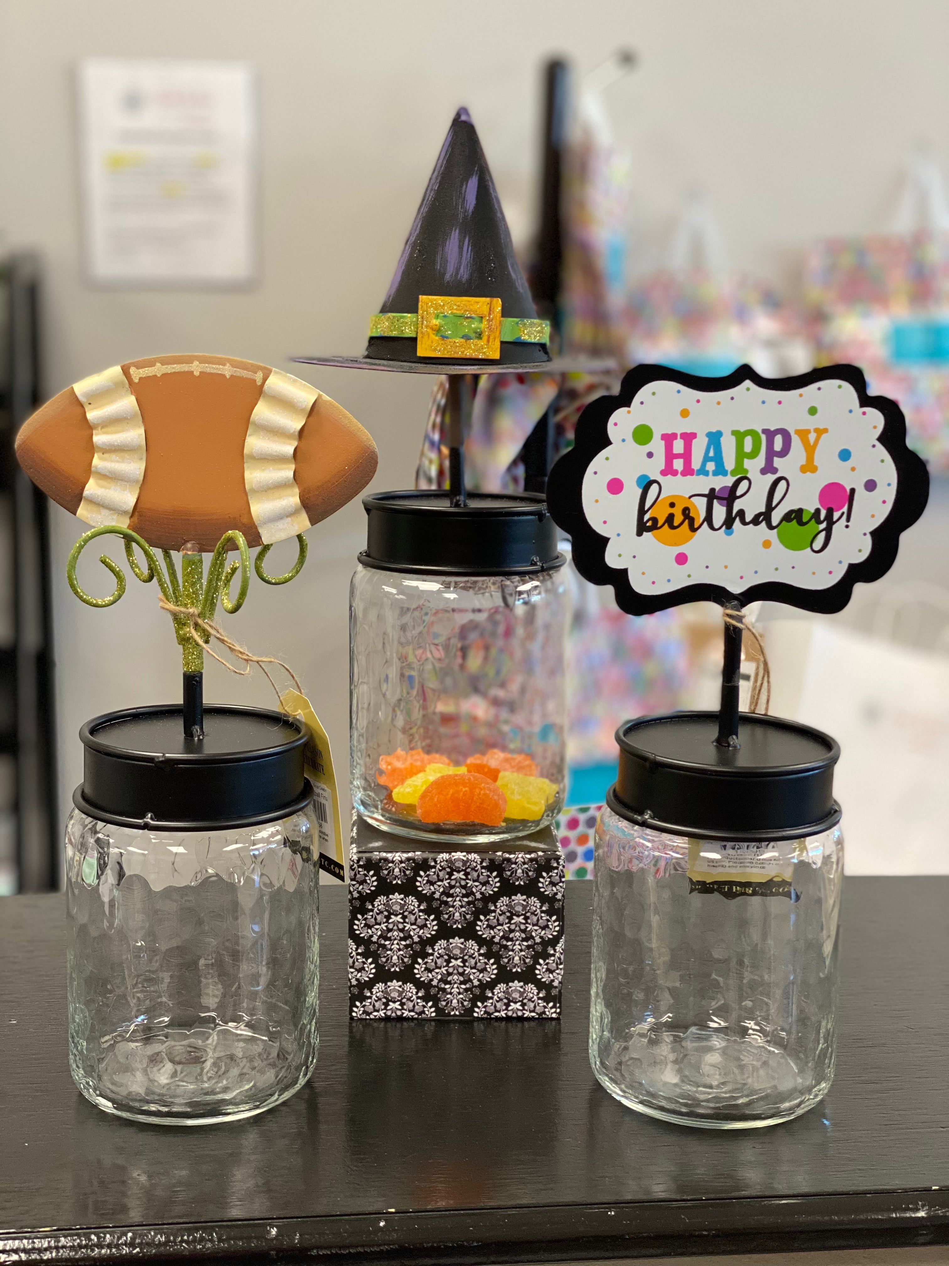 Round Top Glass Jar Metal Celebrations - Posh West Boutique