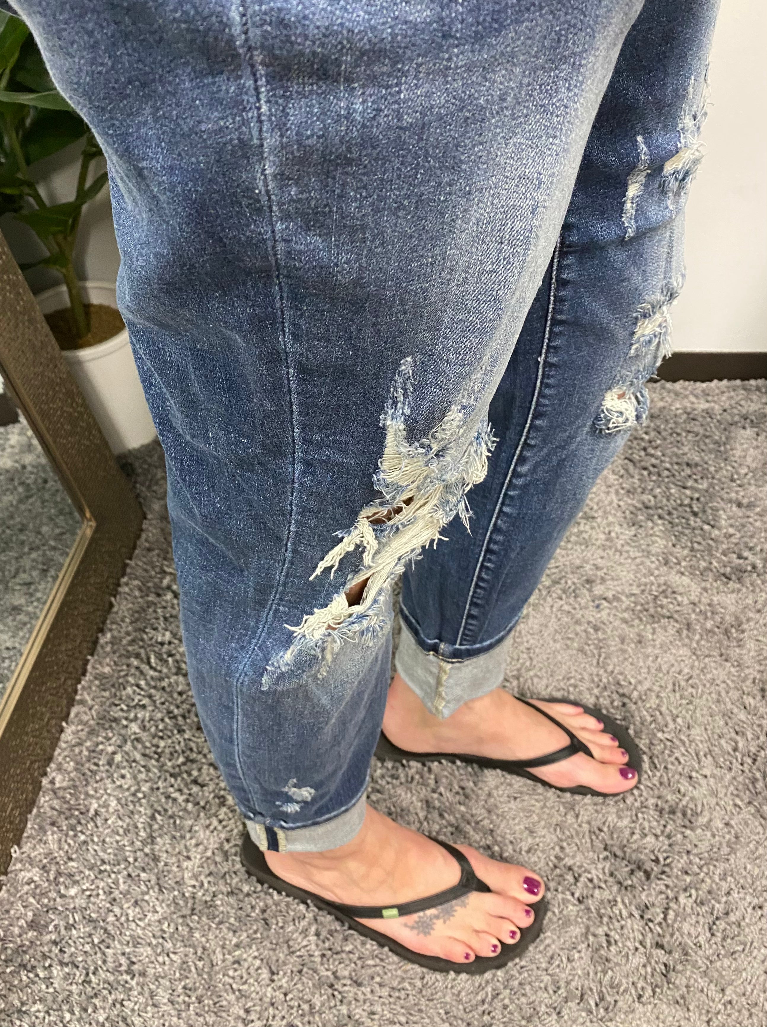 Judy Blue Mid Rise Destroyed Boyfriend Jeans - Posh West Boutique