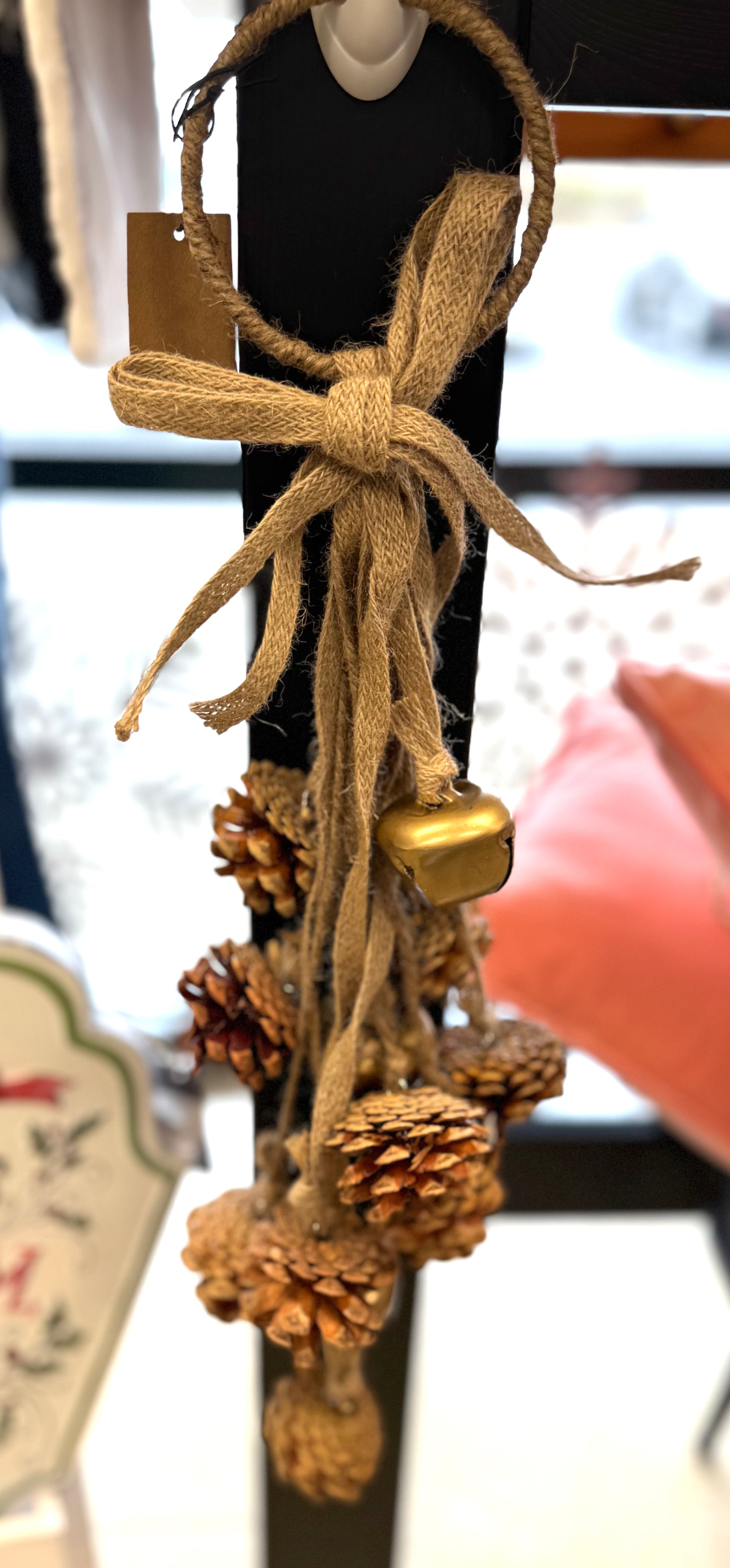 21-1/4" Metal Ring Door Hanger w/Jute Bow - Posh West Boutique