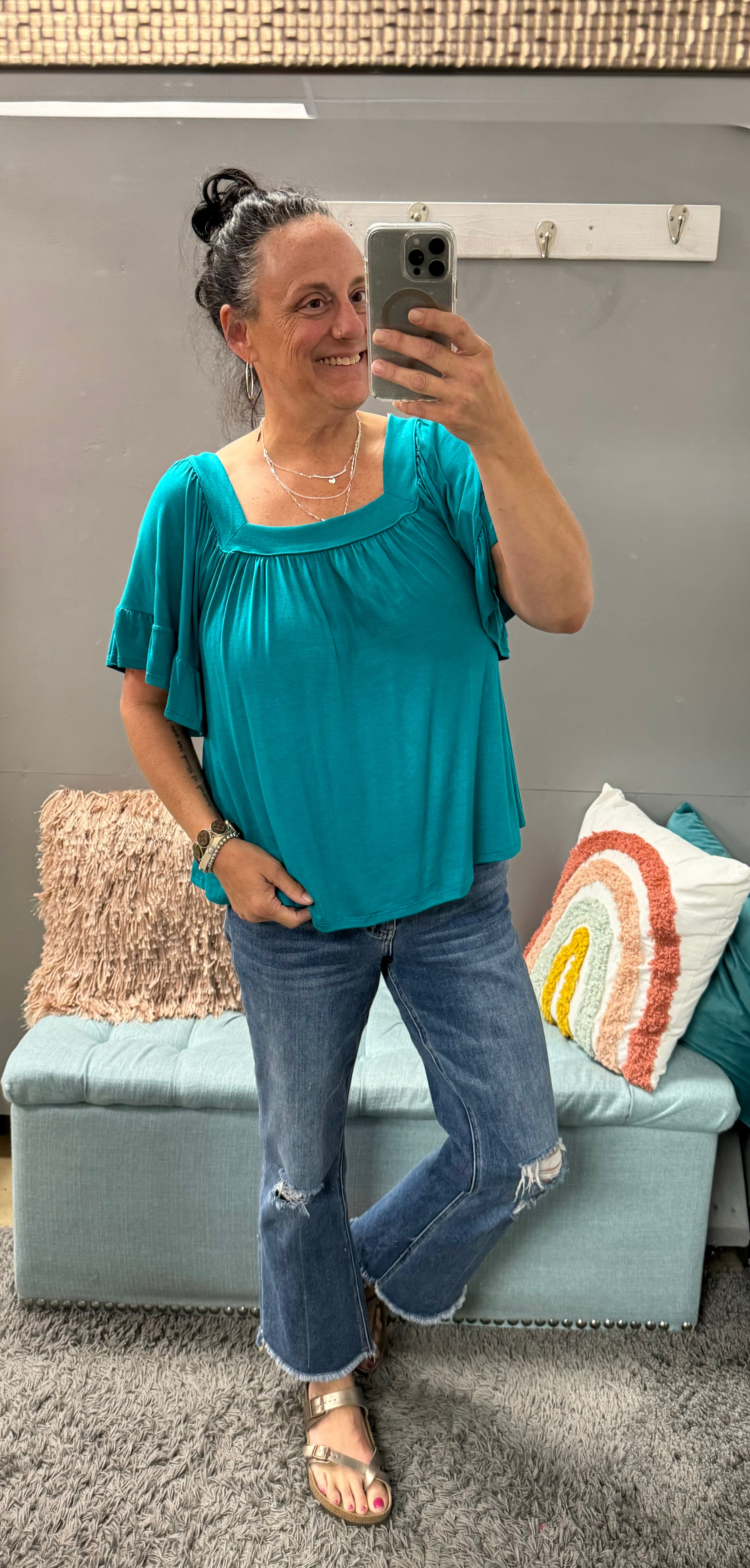 Jade Bell Sleeve Square Neck Top - Posh West Boutique