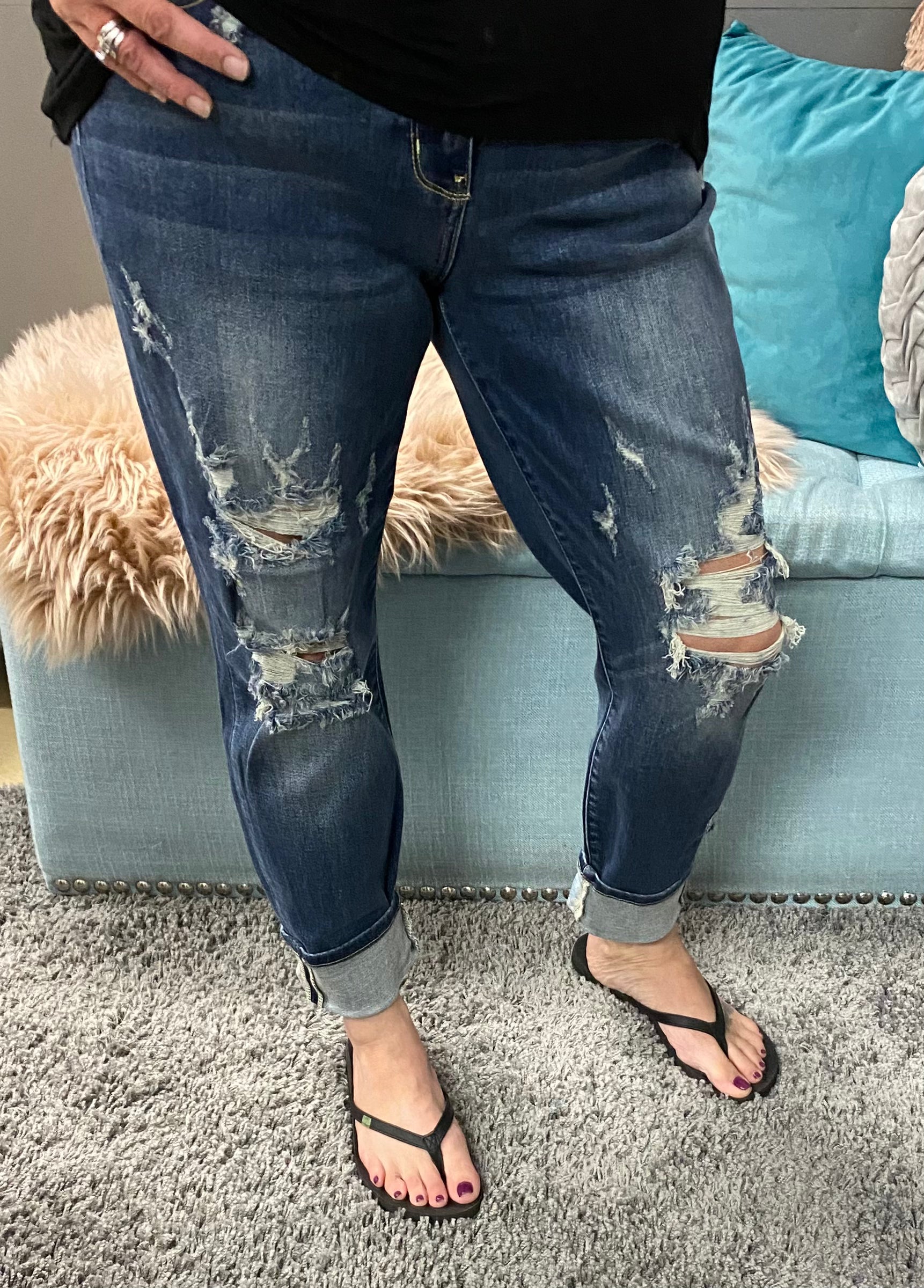 Judy Blue Mid Rise Destroyed Boyfriend Jeans - Posh West Boutique