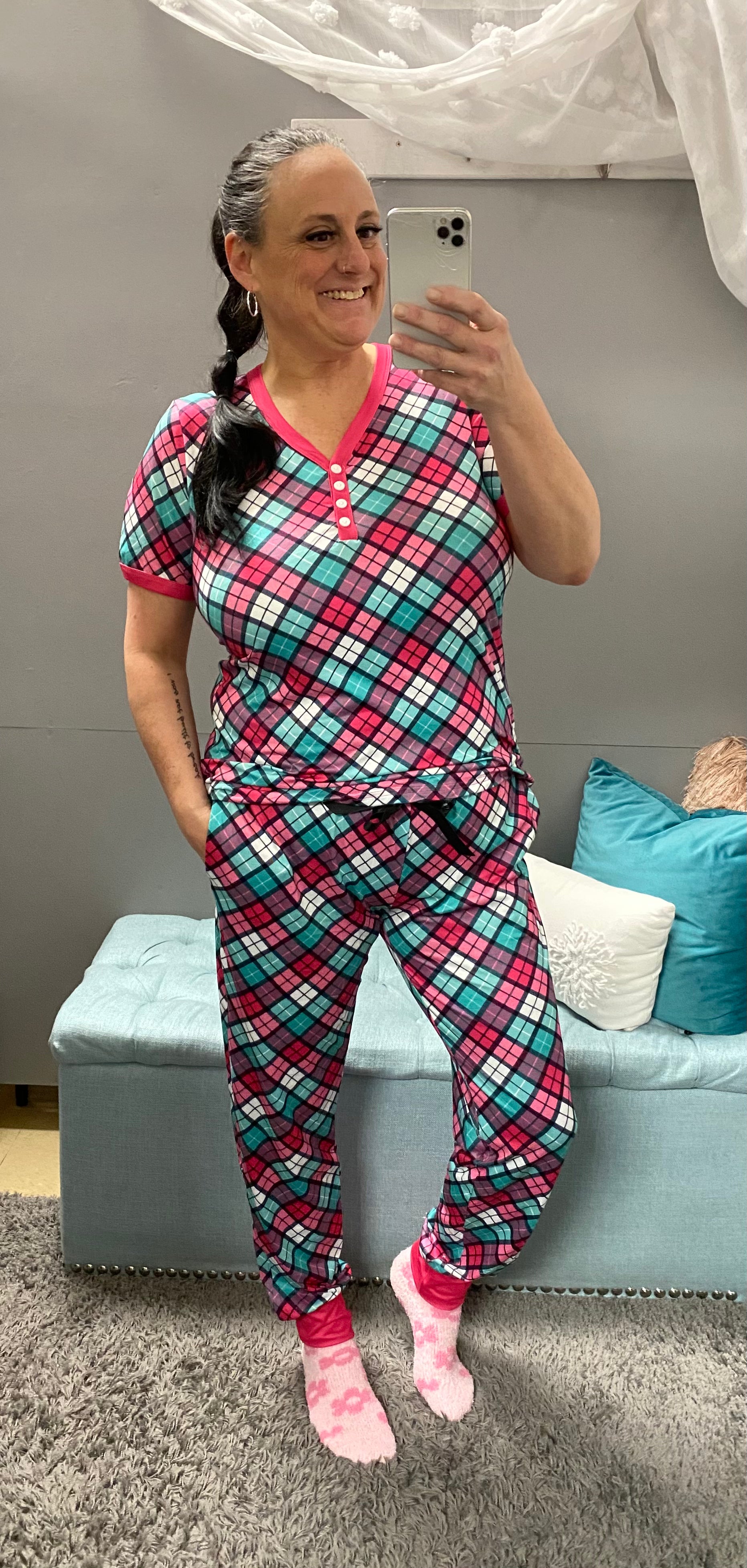 Sadie's Perfect Pajama-Pink Plaid - Posh West Boutique