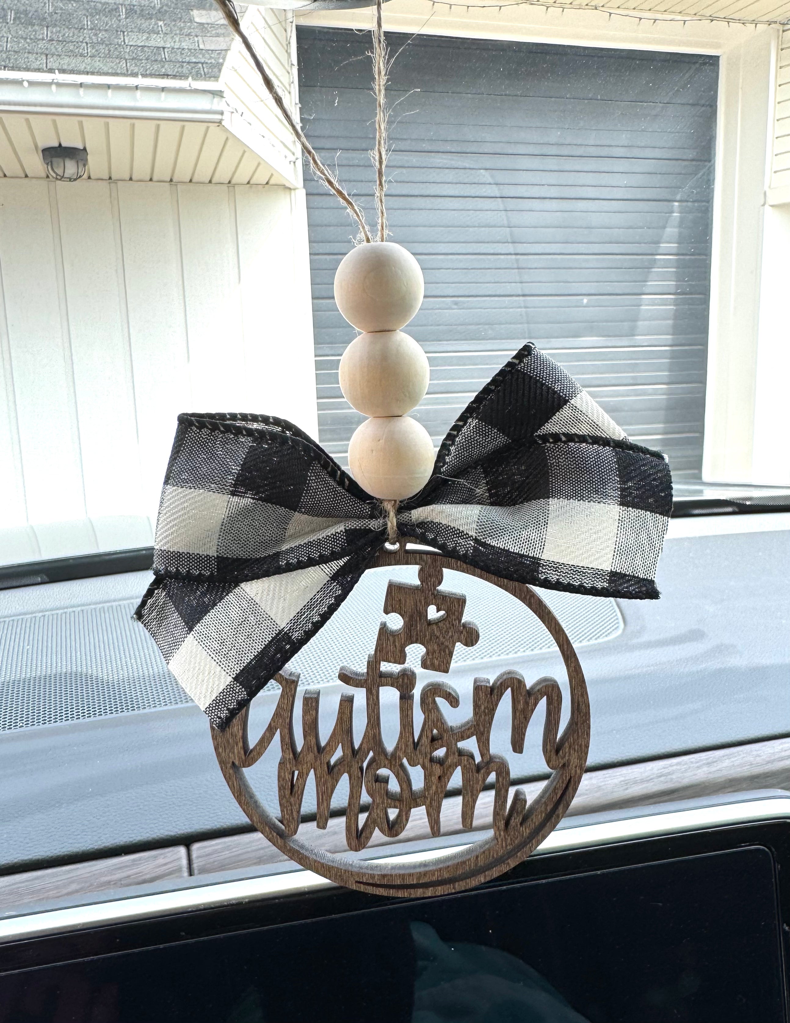 Autism Mom Wood Car Charm - Posh West Boutique