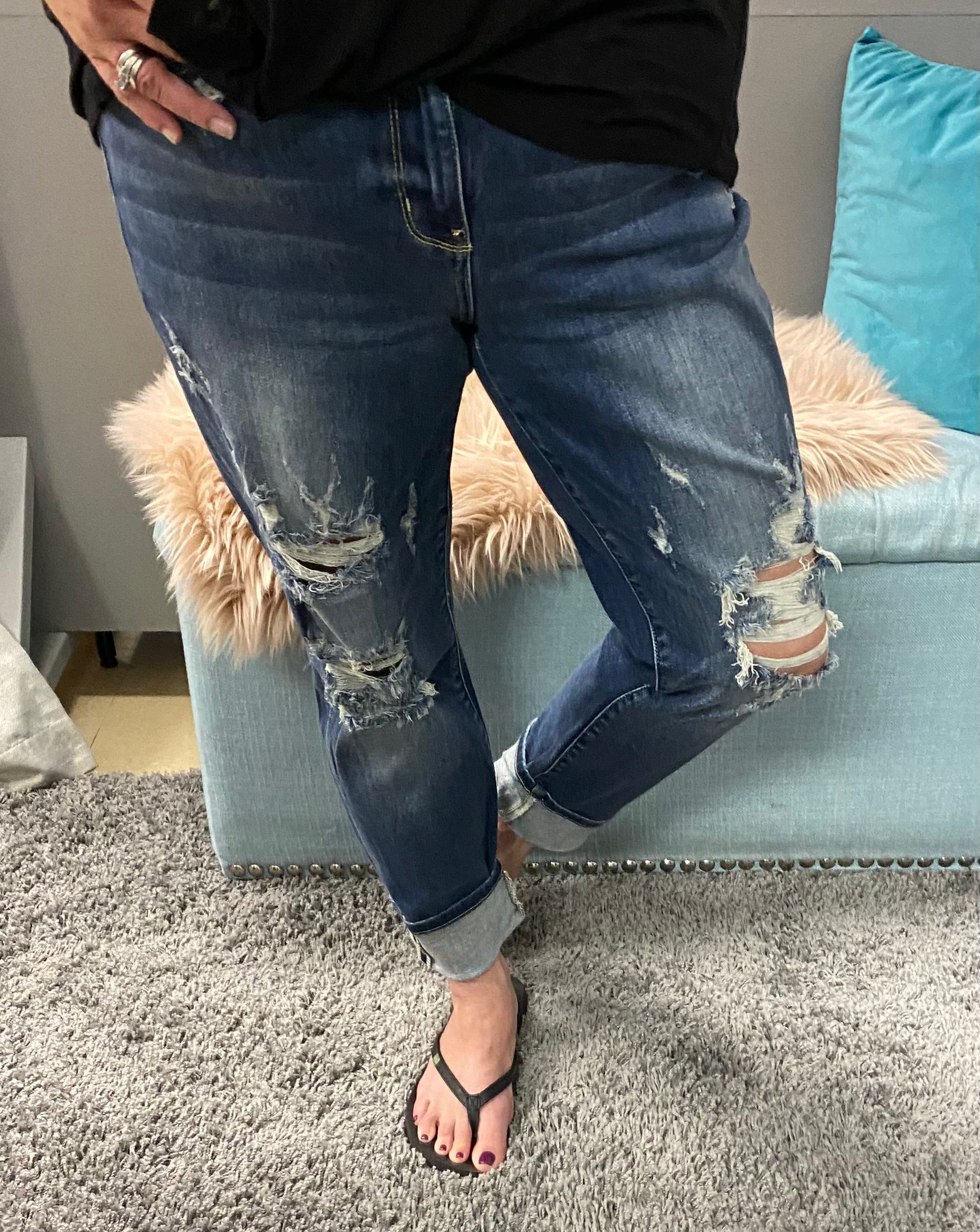Judy Blue Mid Rise Destroyed Boyfriend Jeans - Posh West Boutique
