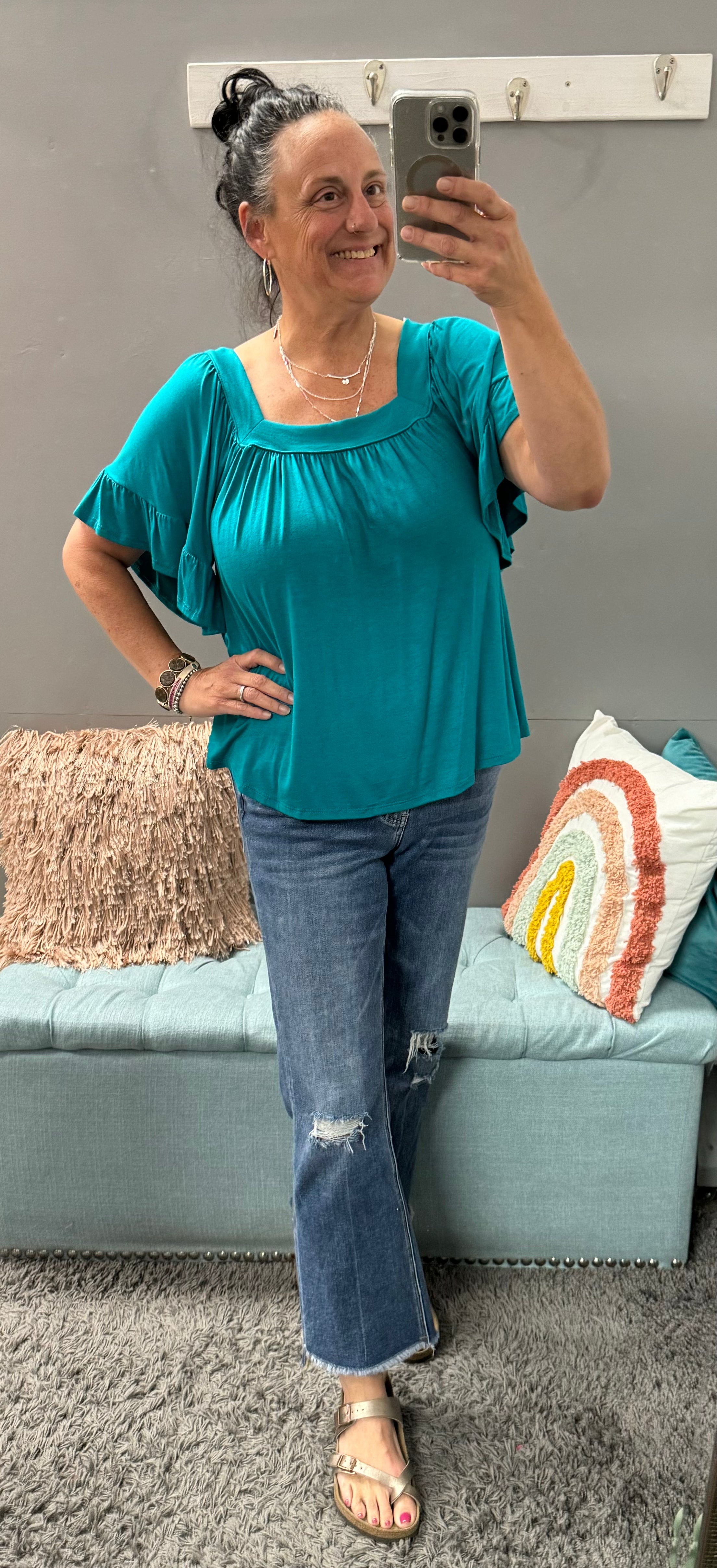 Jade Bell Sleeve Square Neck Top - Posh West Boutique