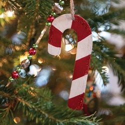 Glittered Wooden Candy Cane Ornament, 4" - Posh West Boutique