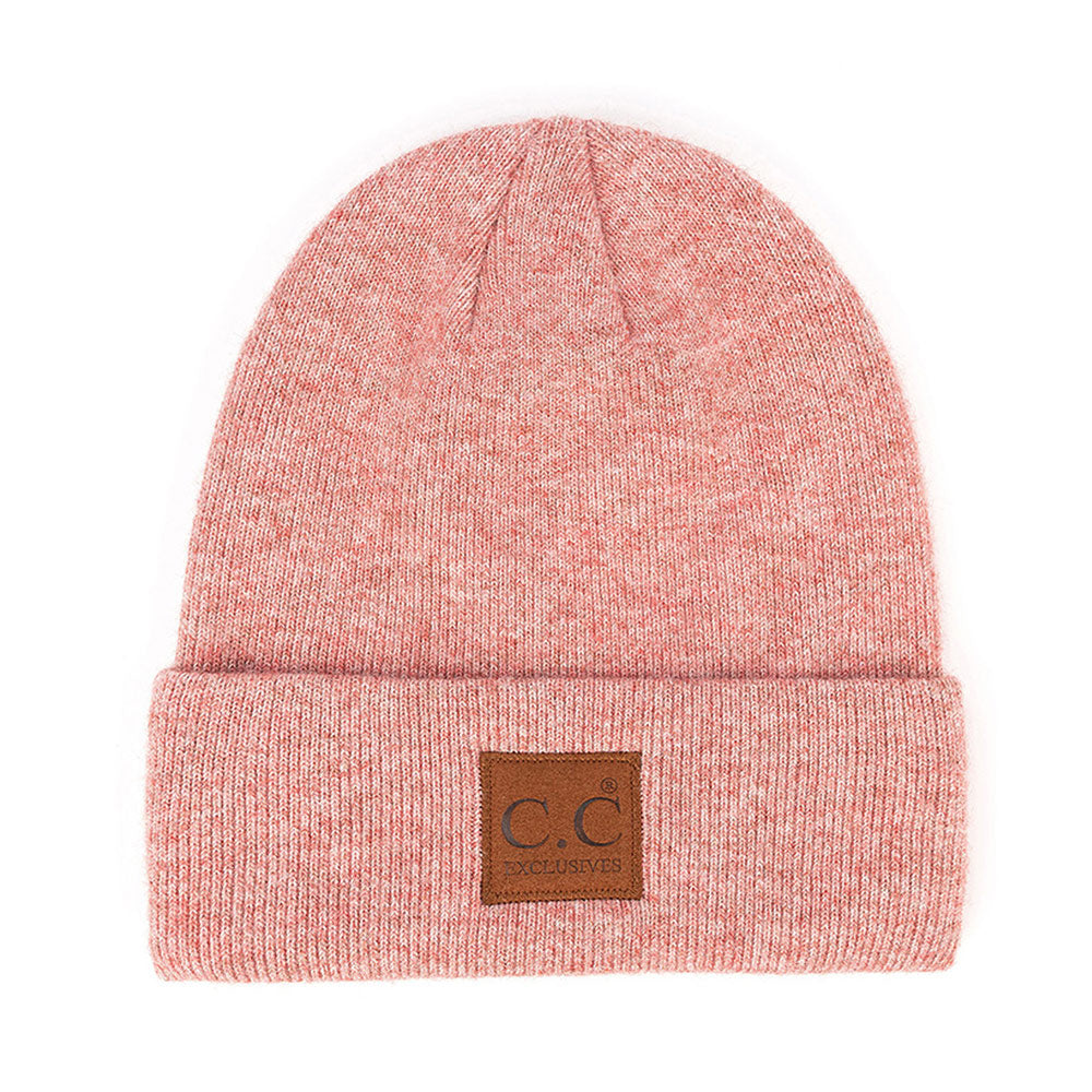CC Leather Patch Beanie - Heather Strawberry