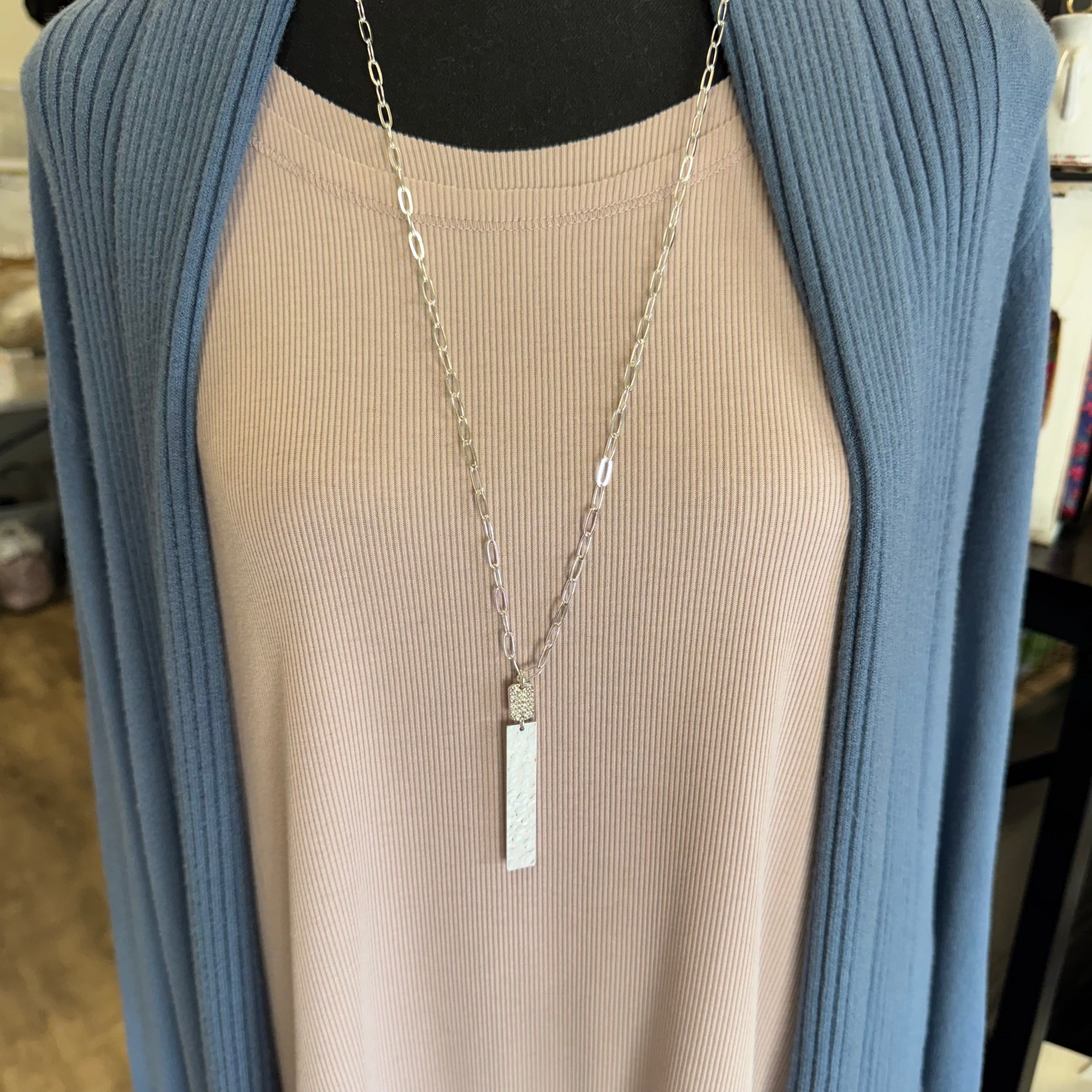 Long Silver Bar Necklace - Posh West Boutique