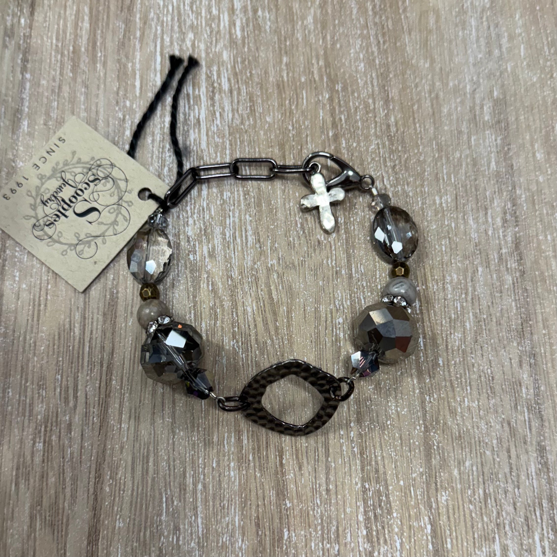 Stormy Hammered Bracelet with Cross Charm - Posh West Boutique