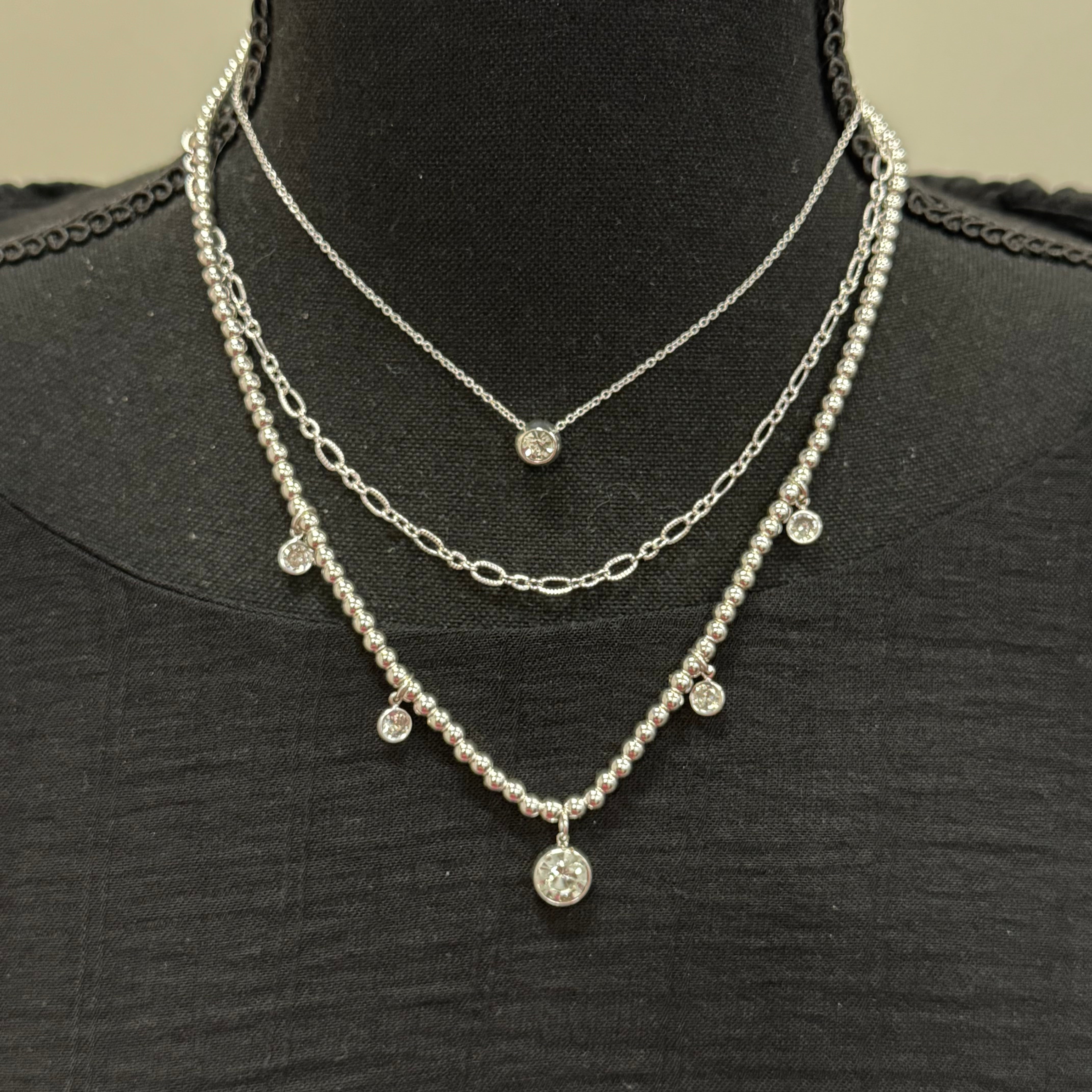 Silver 3 layered beaded necklace - Posh West Boutique