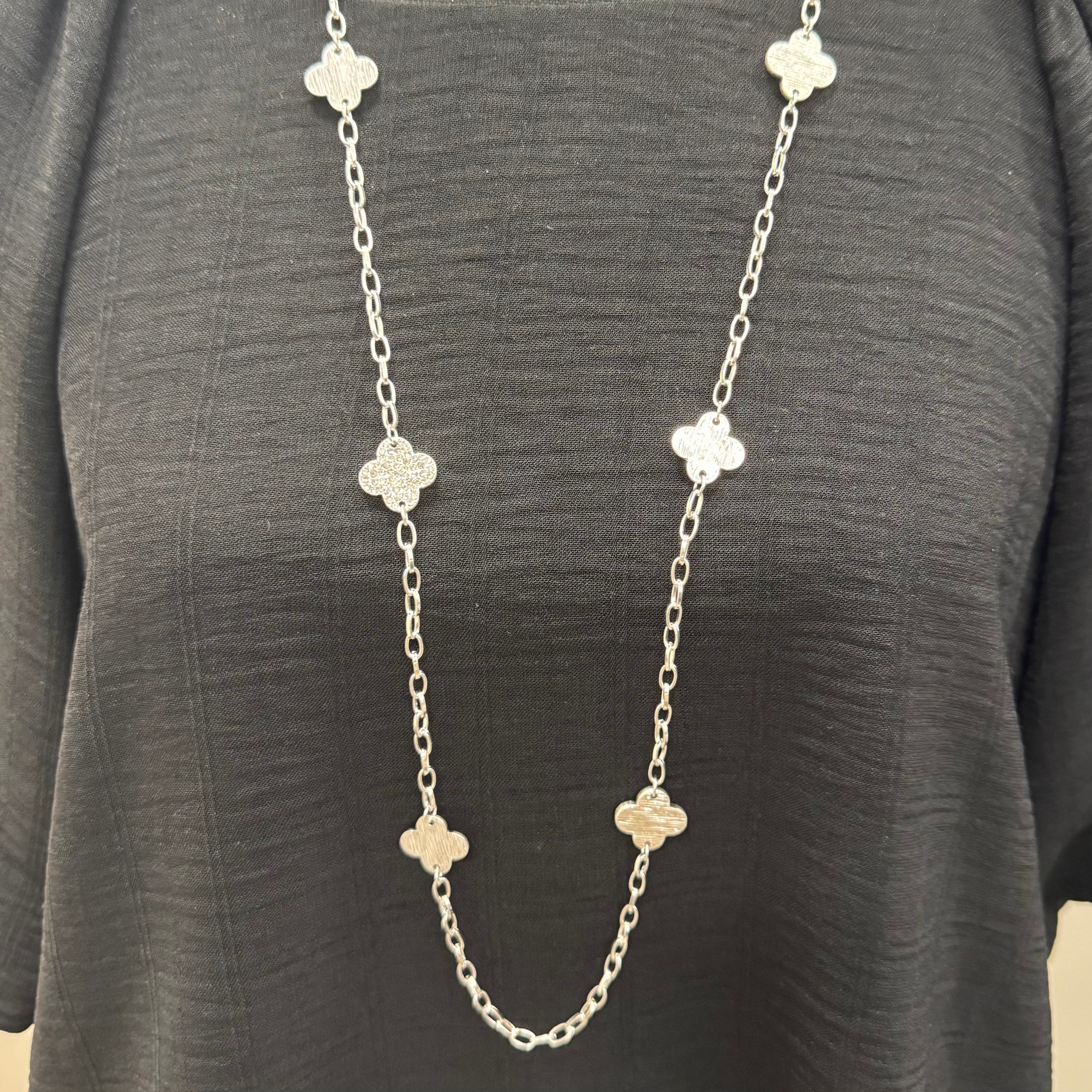 Silver Clover Charm Long Necklace - Posh West Boutique