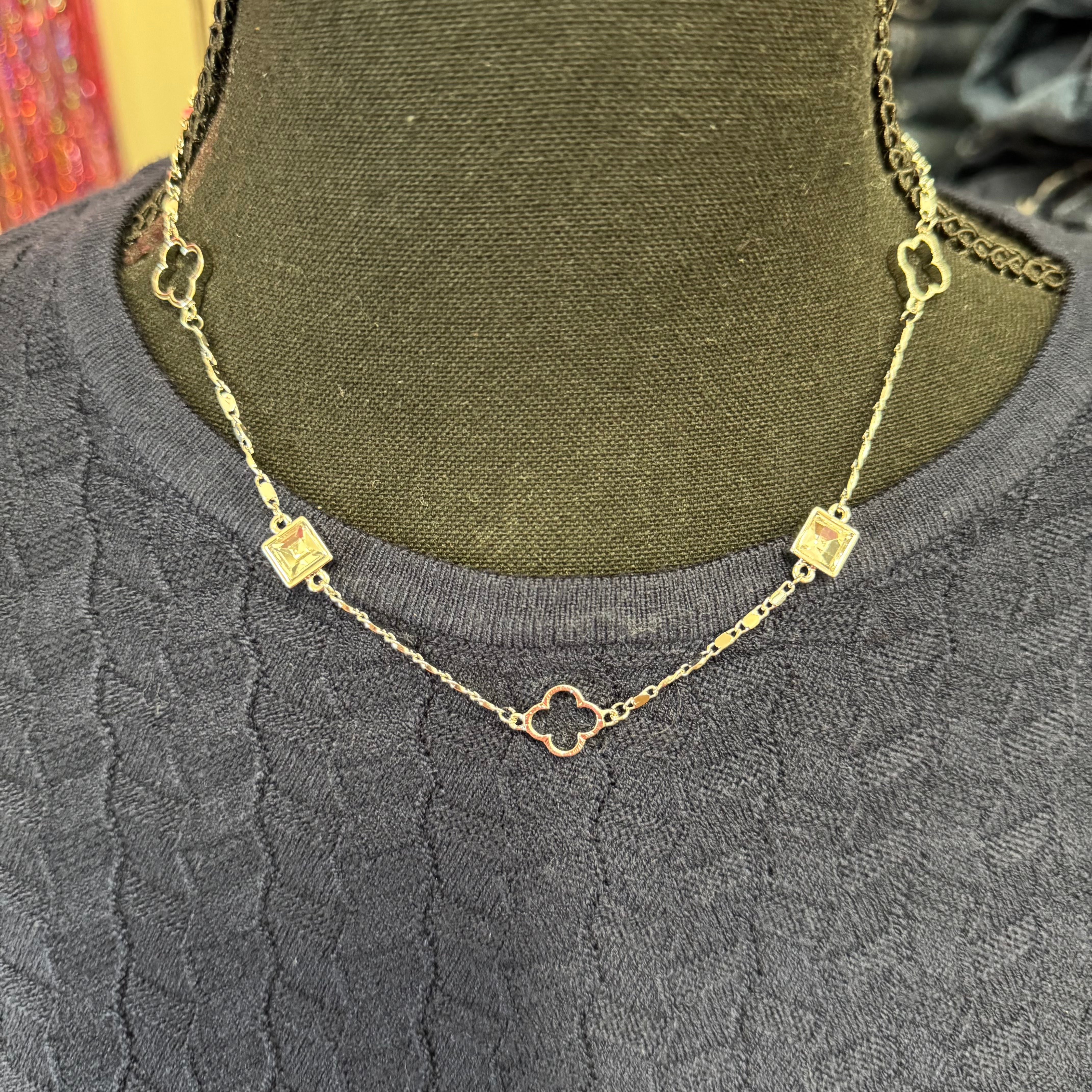 Silver Clover and Square Medley Necklace - Posh West Boutique