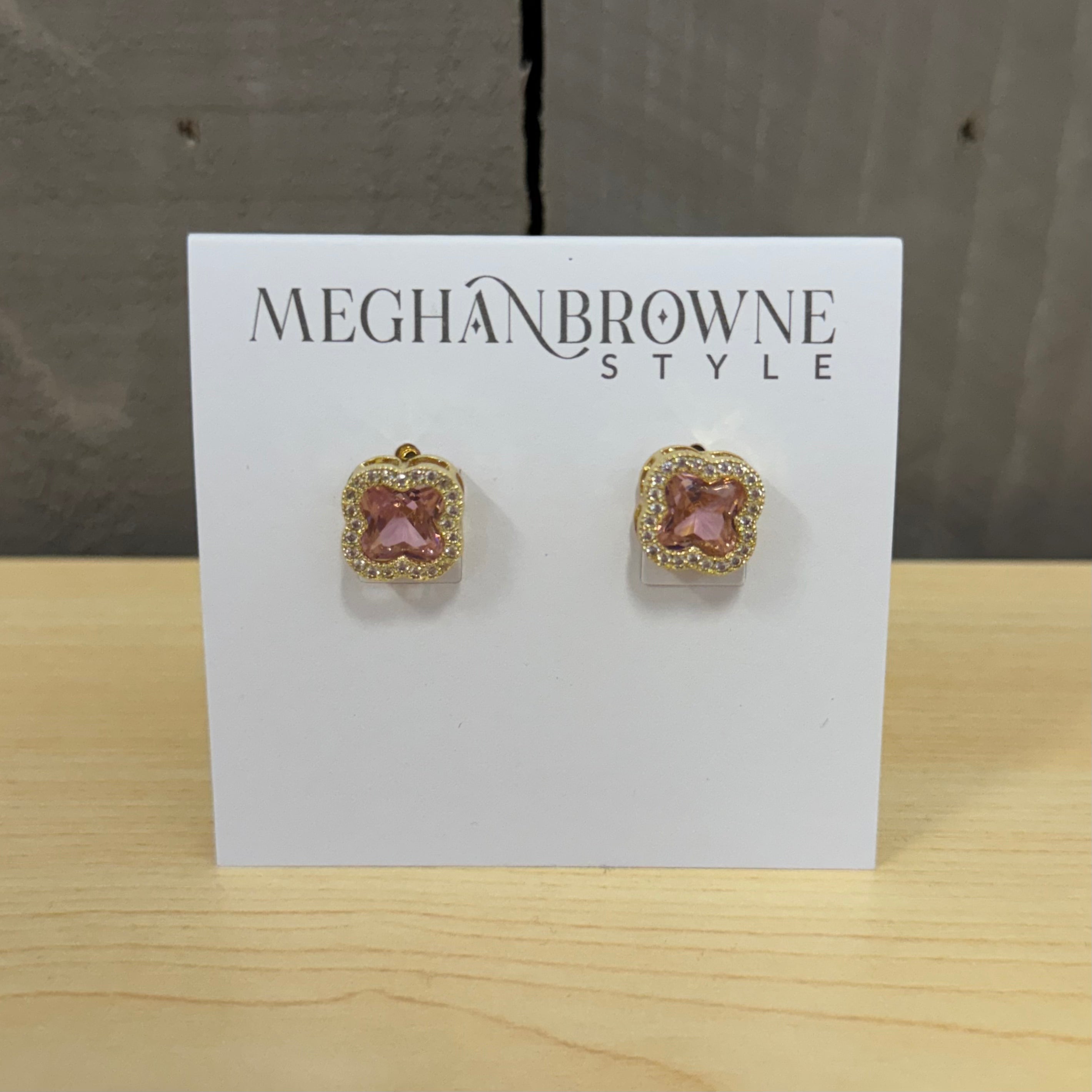 Pink Quartz Gold Stud Earring - Posh West Boutique
