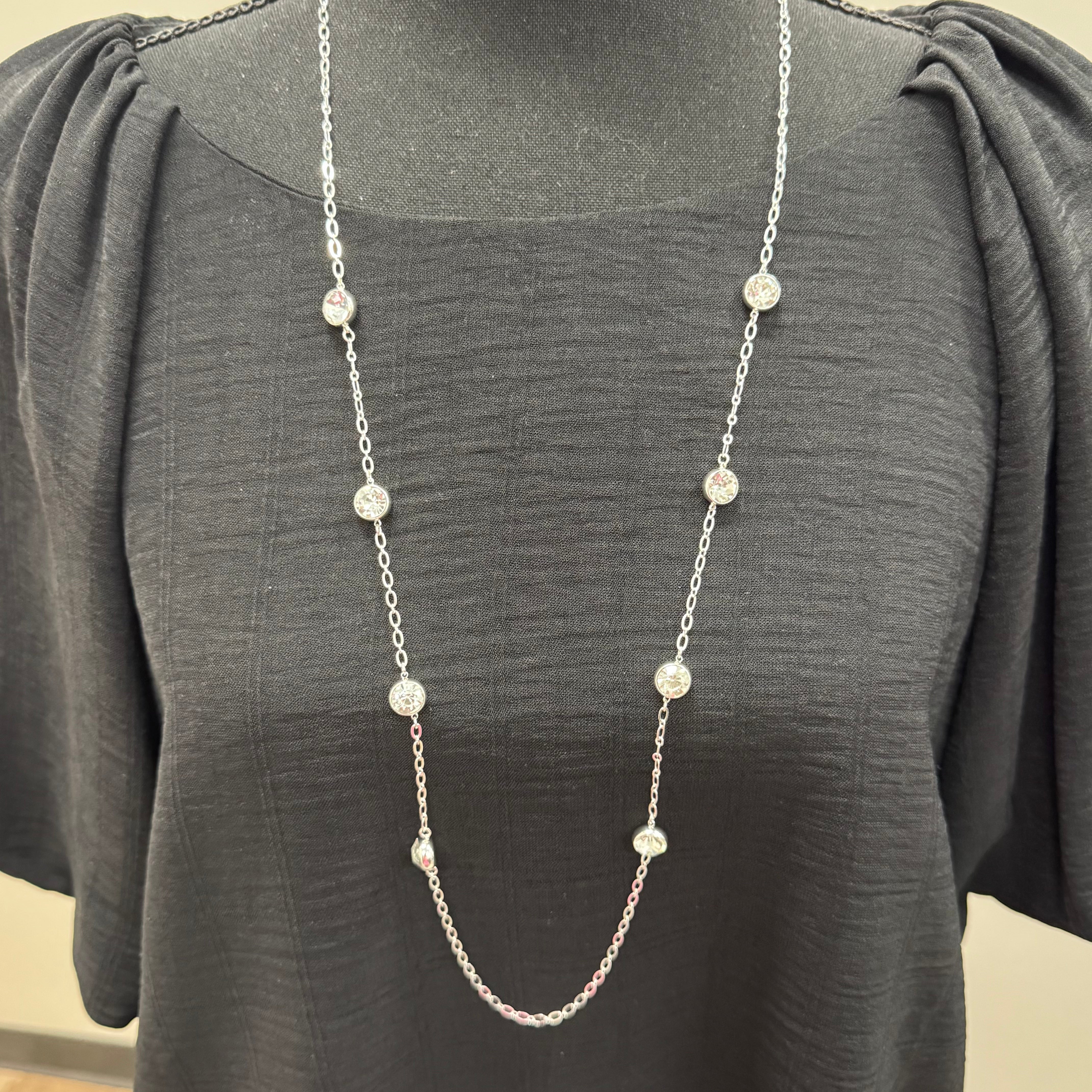 Long Silver 8 Diamonded Necklace - Posh West Boutique