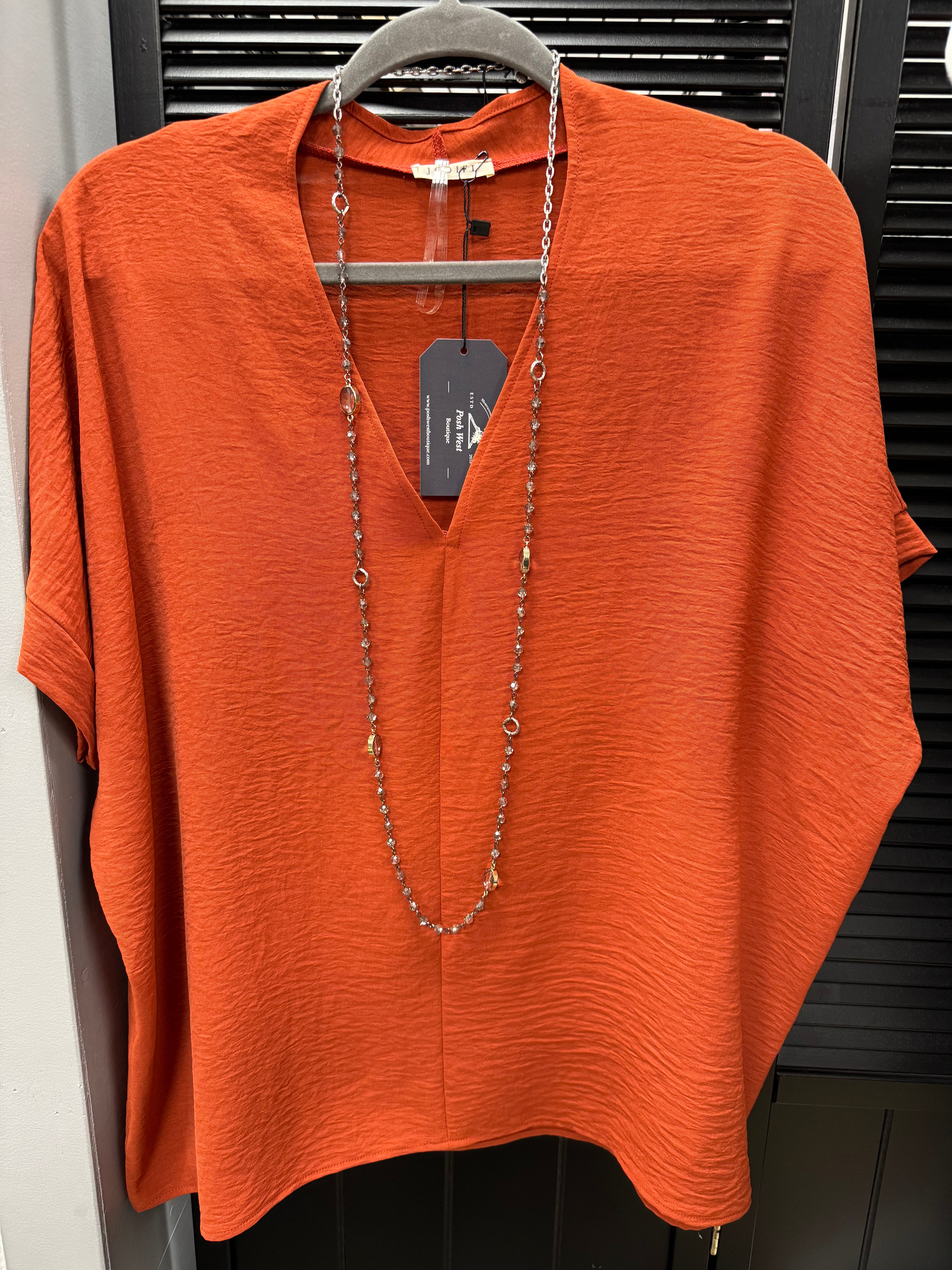 Solid Rust V-neck Boxy Top - Posh West Boutique