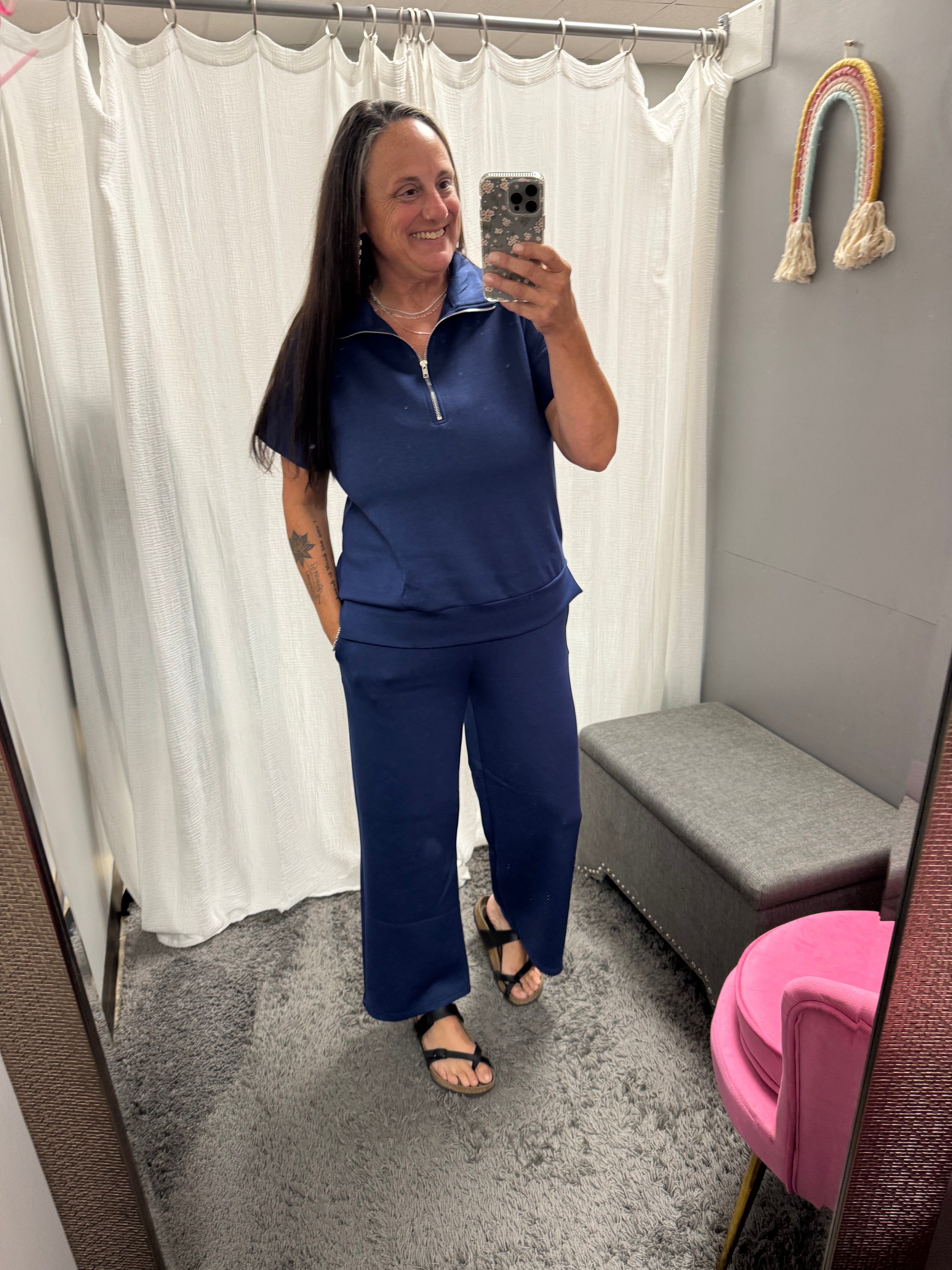 Navy Short Sleeve Quarter Zip + Pants Travel Set