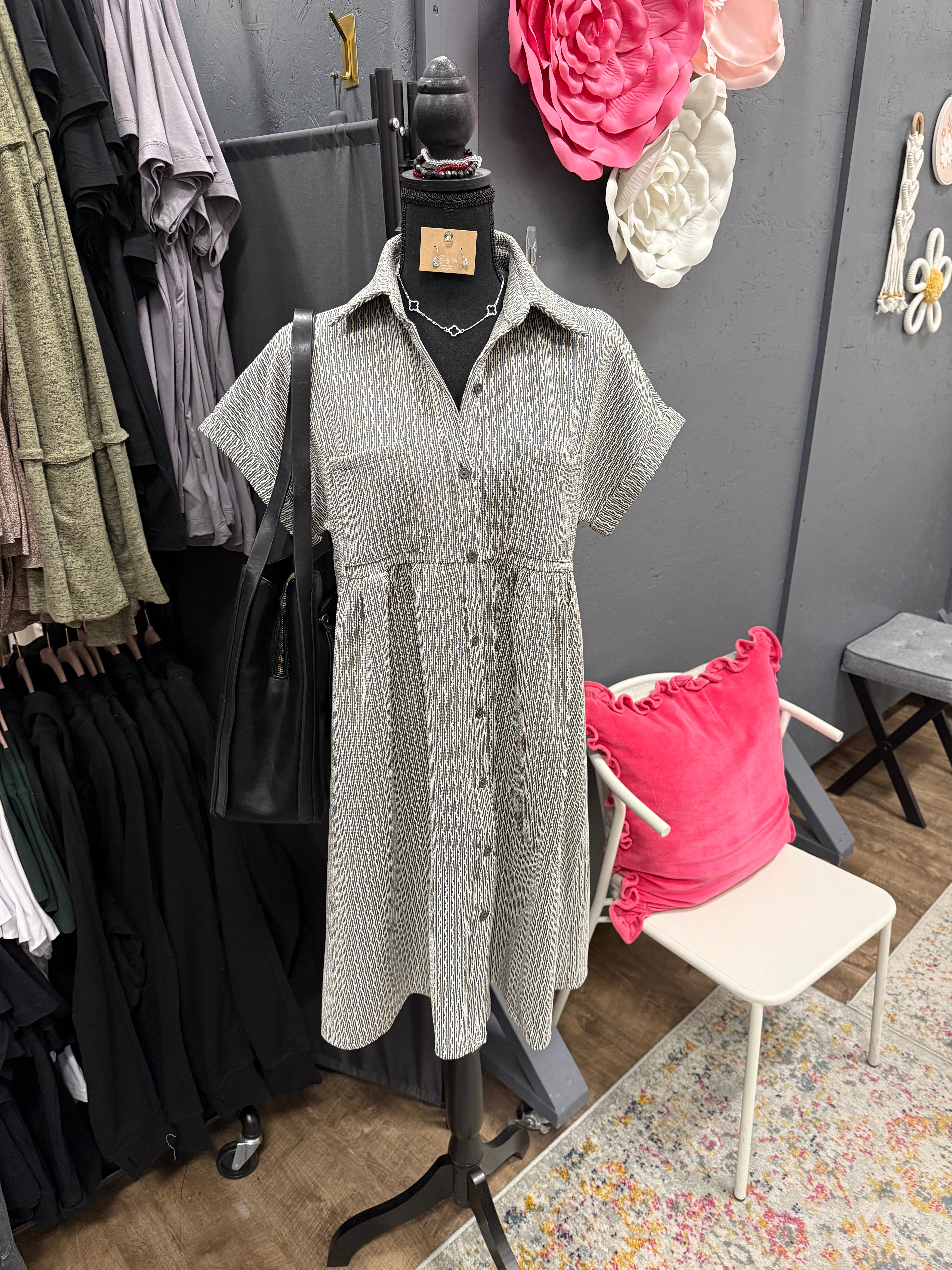 The Charcoal Button Down Collar Dress - Posh West Boutique