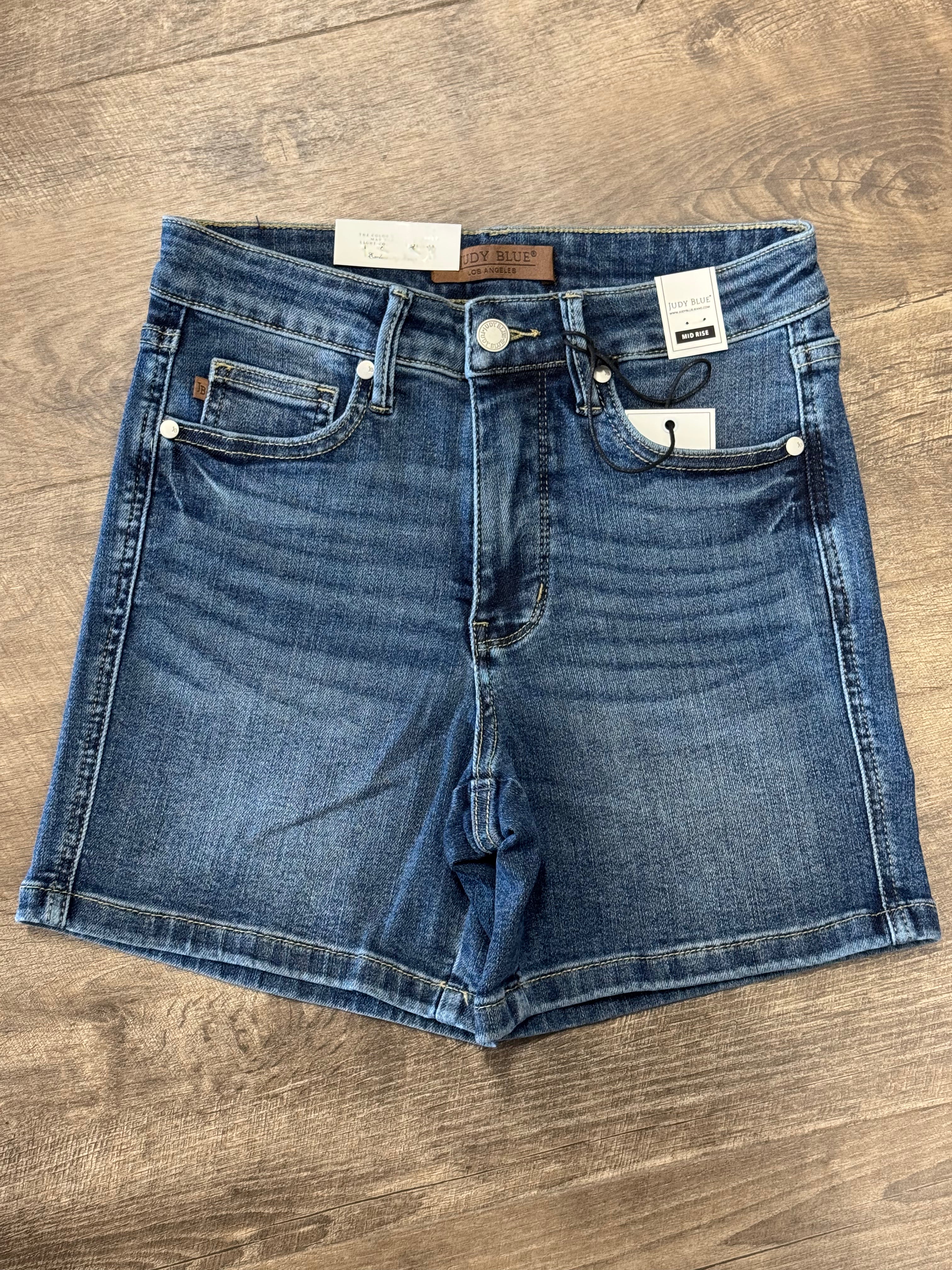 Judy Blue Mid Rise Tummy Control Mid Length Short - Posh West Boutique