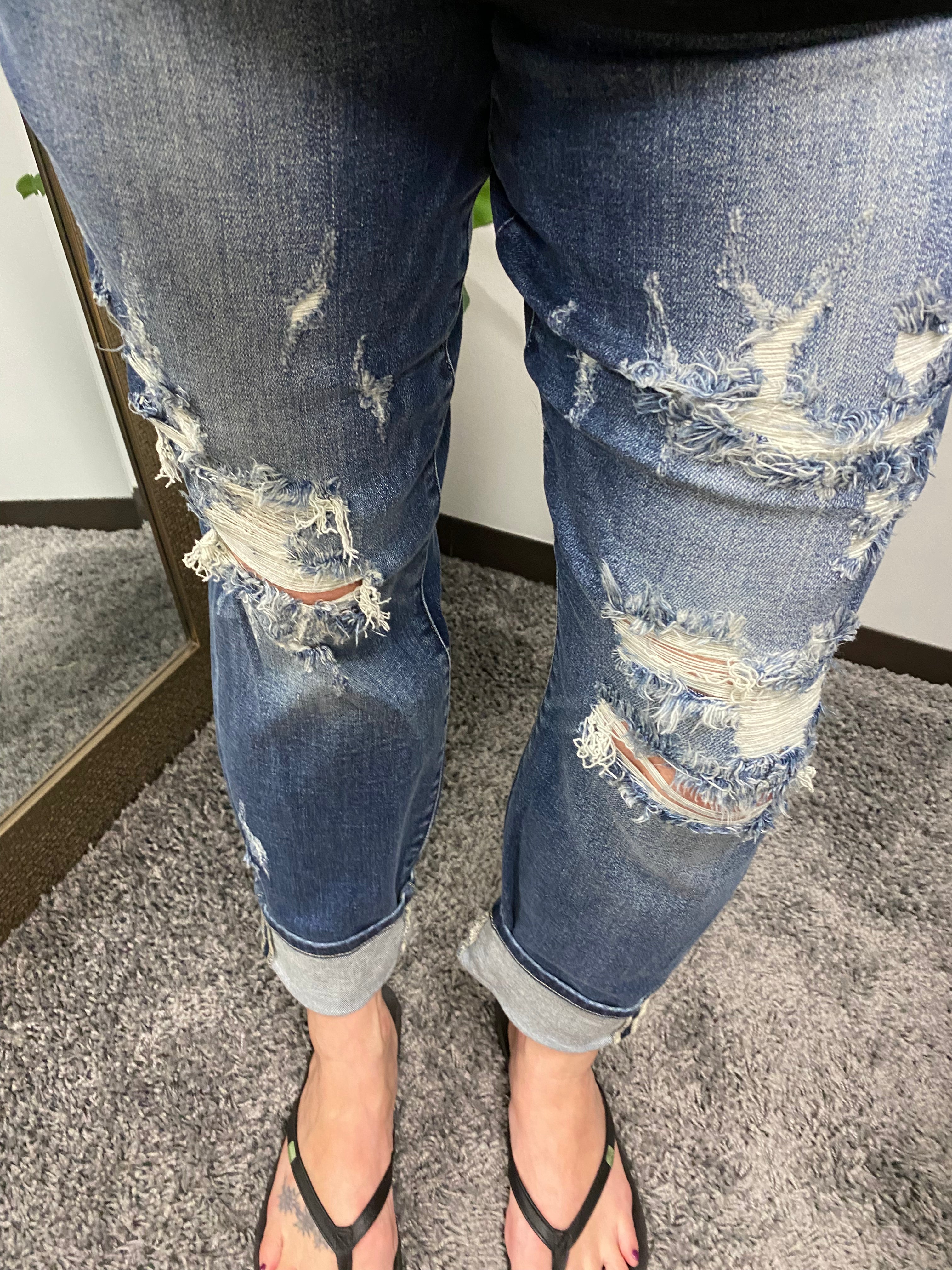 Judy Blue Mid Rise Destroyed Boyfriend Jeans - Posh West Boutique