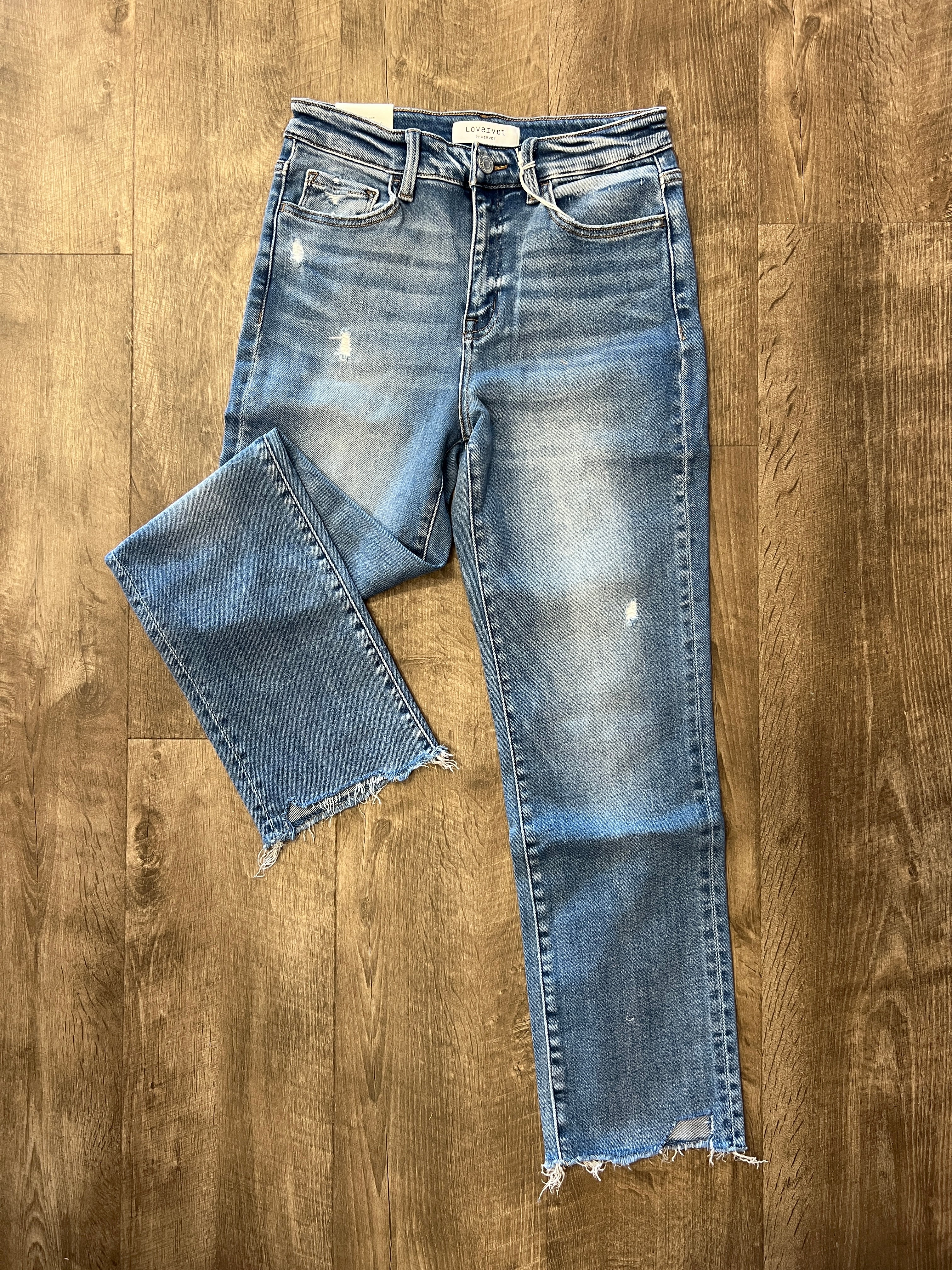 Vervet High Rise Uneven Hem Slim Straight - Posh West Boutique