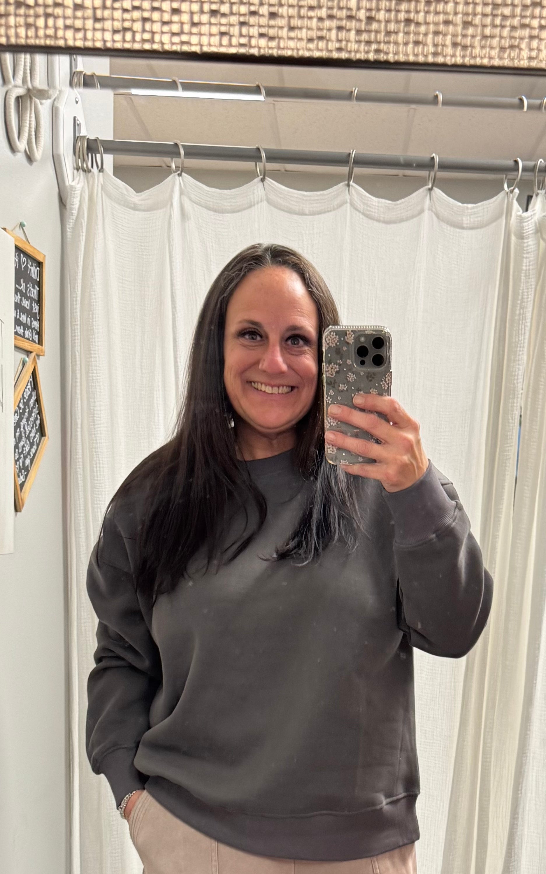 Charcoal Long Sleeve Solid Round Neck Oversized Sweatshirt - Posh West Boutique