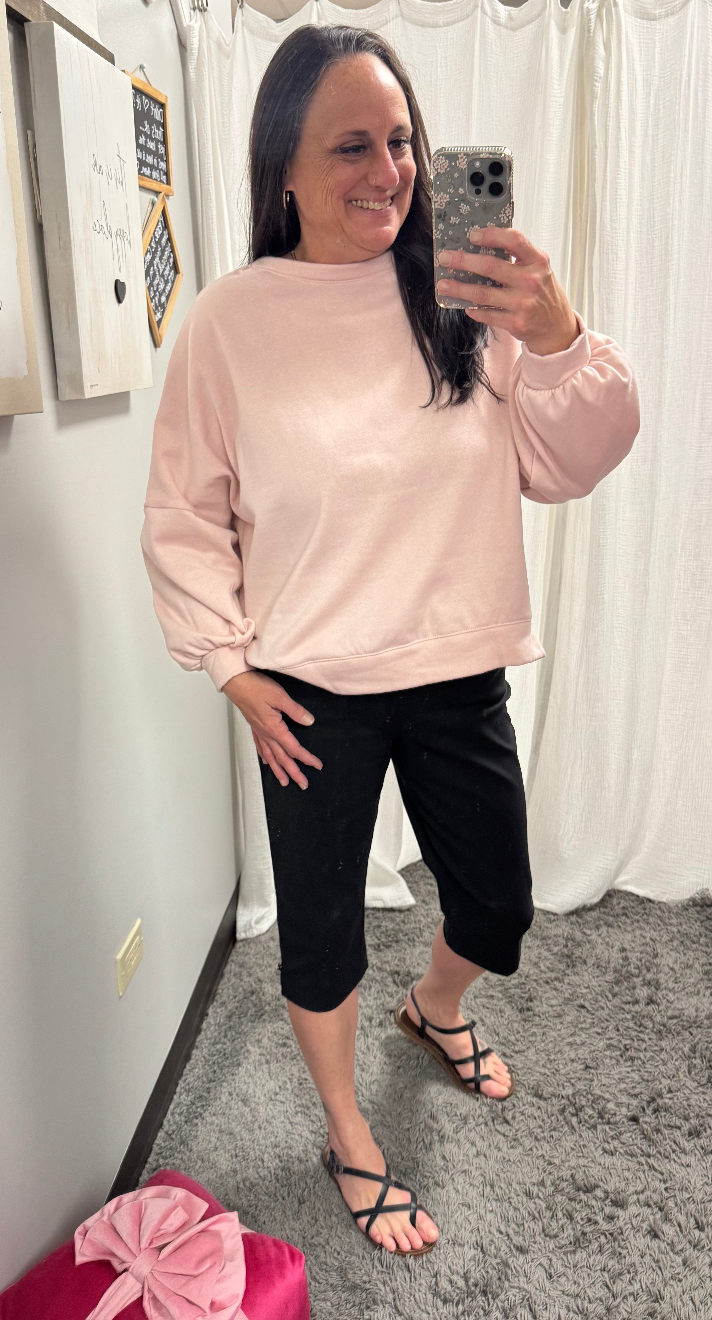Solid Pink Drop Shoulder Sweatshirt - Posh West Boutique