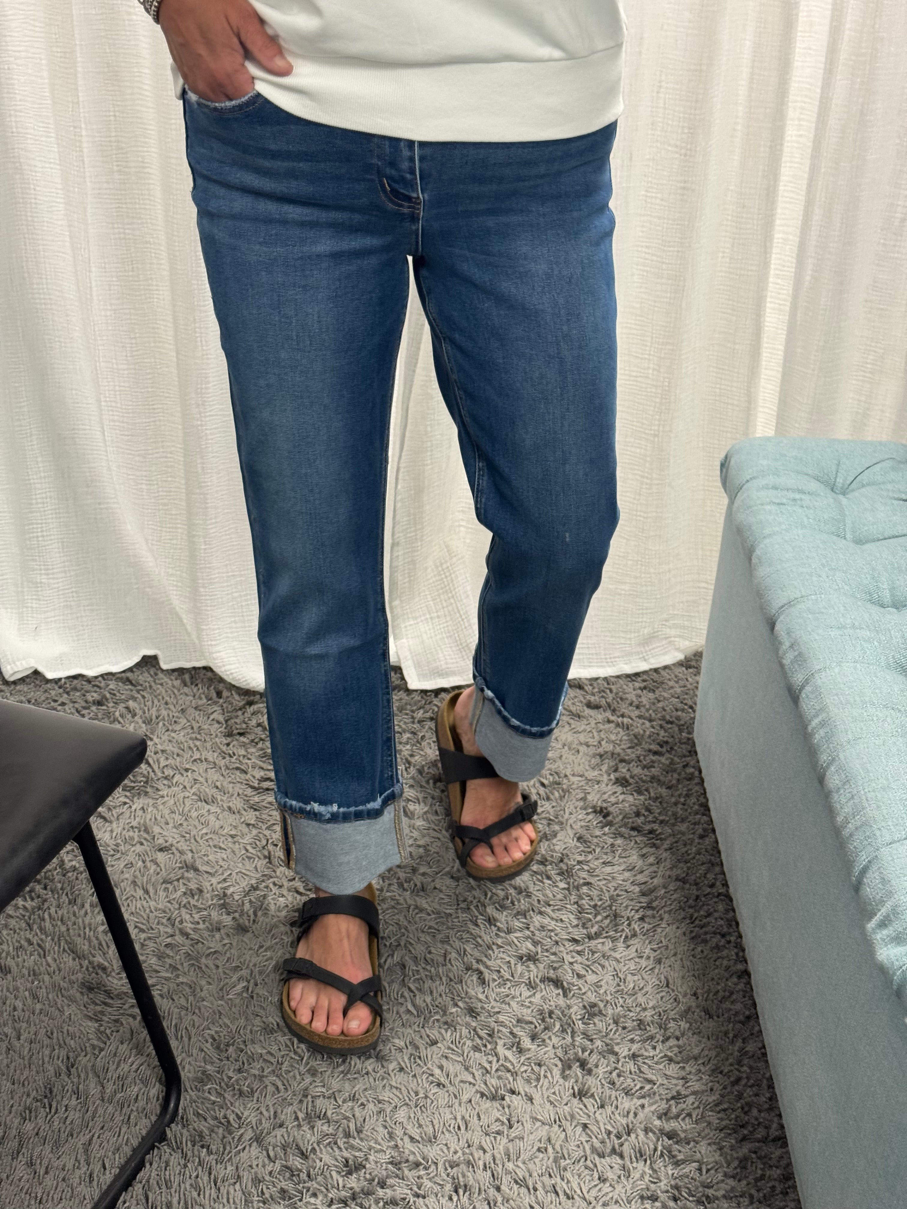 Vervet HR Cuffed Slim Straight Jeans - Posh West Boutique