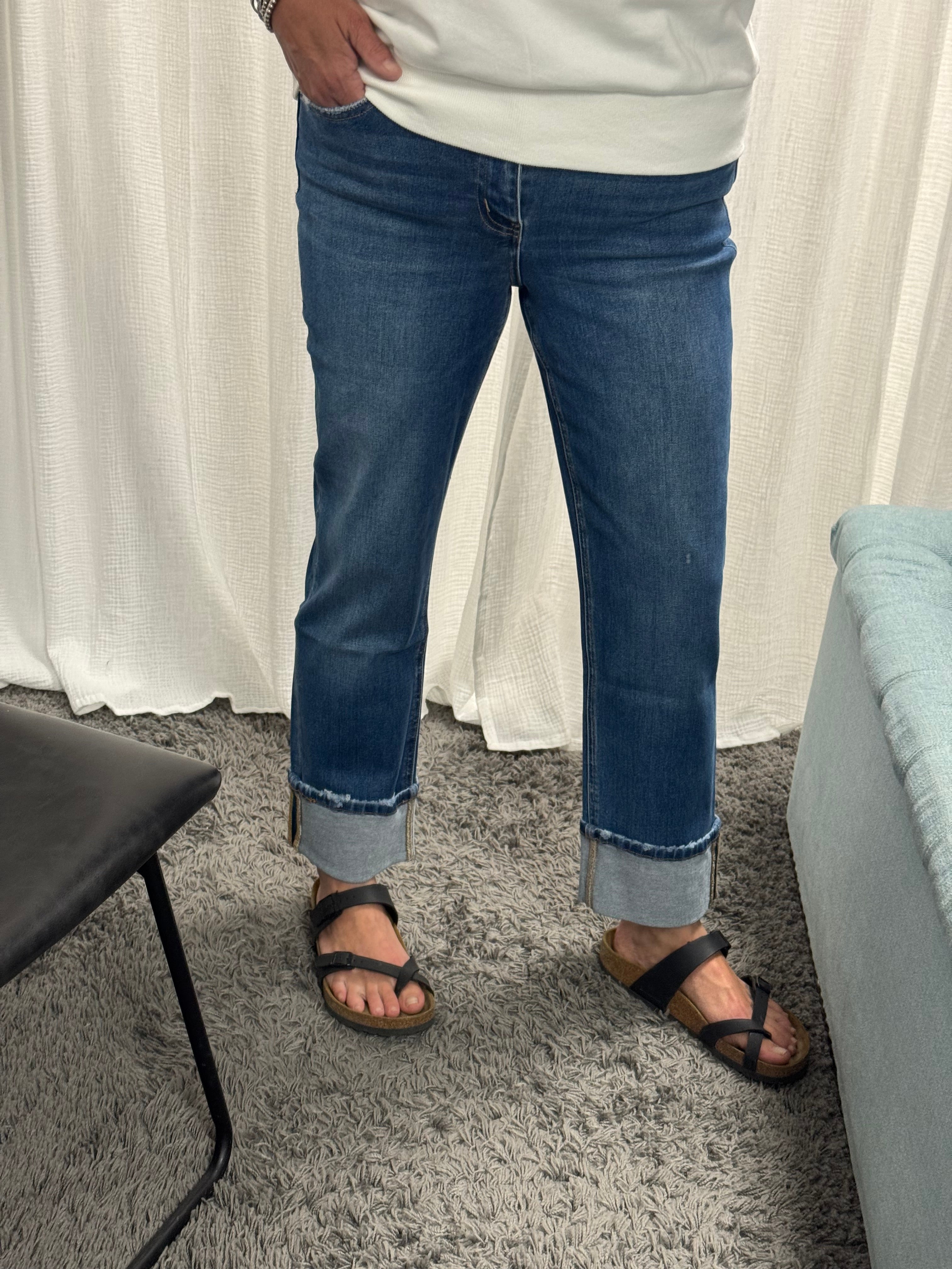 Vervet HR Cuffed Slim Straight Jeans - Posh West Boutique