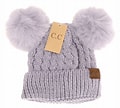 Lavender Cable Knit Double Matching CC Pom Beanie