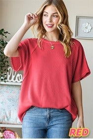 Solid Red Urban Ribbed Top - Posh West Boutique