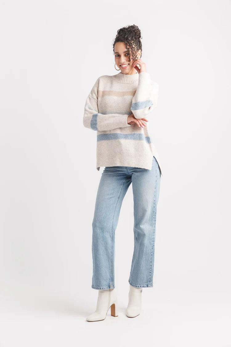 Luxurious Wide Striped Oatmeal Sweater