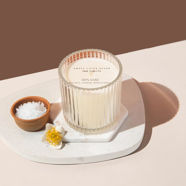 Spa Day Ribbed Glass Soy Candle - Posh West Boutique