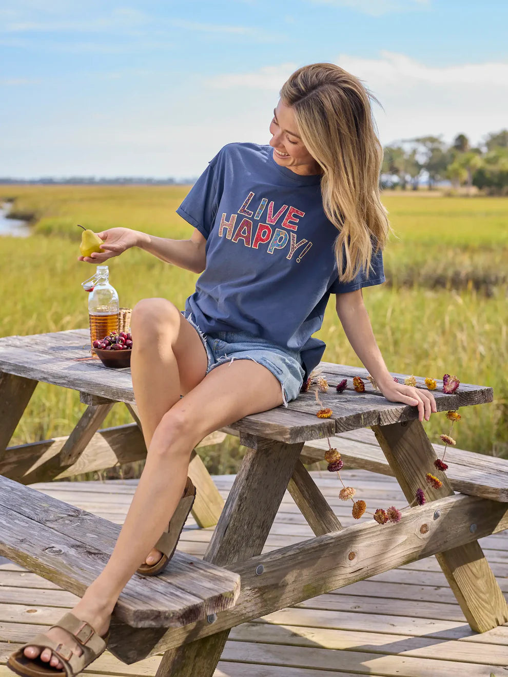 Live Happy Cotton Applique Top - Posh West Boutique