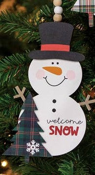 Plaid Christmas Tree Snowman Ornament
