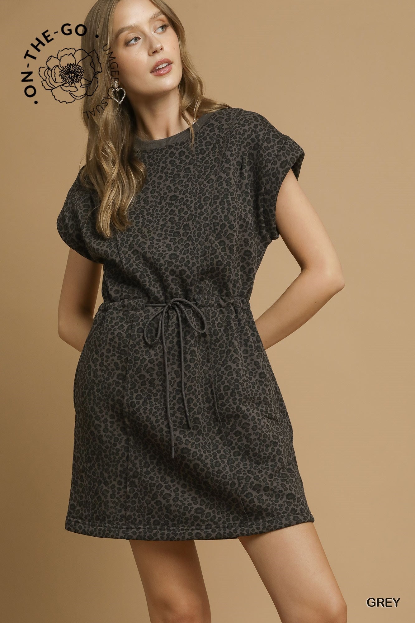 Leopard Print Knit Dress with Drawstring Waist - Posh West Boutique