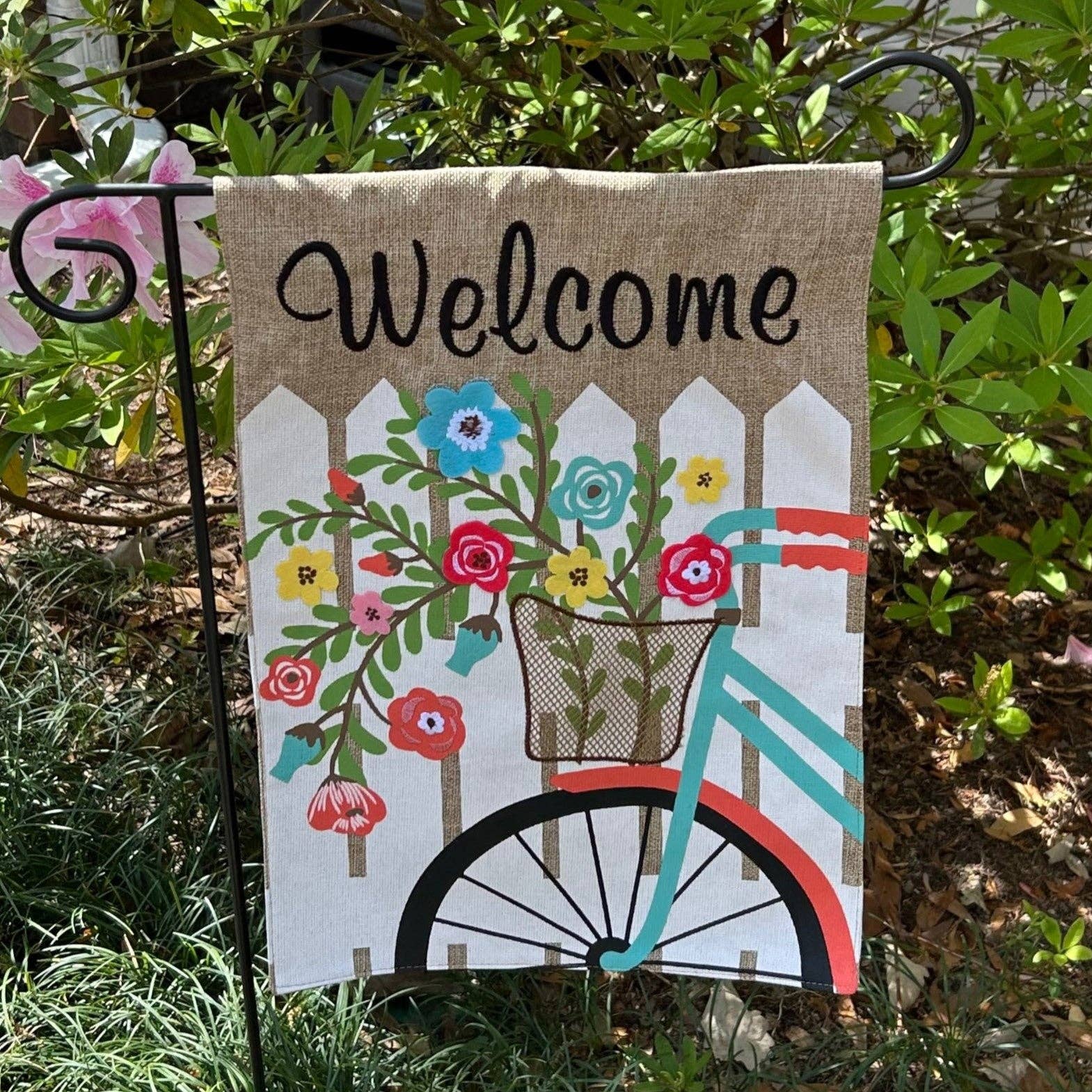 Flower Bike Burlap 2-Sided Garden Flag - Posh West Boutique