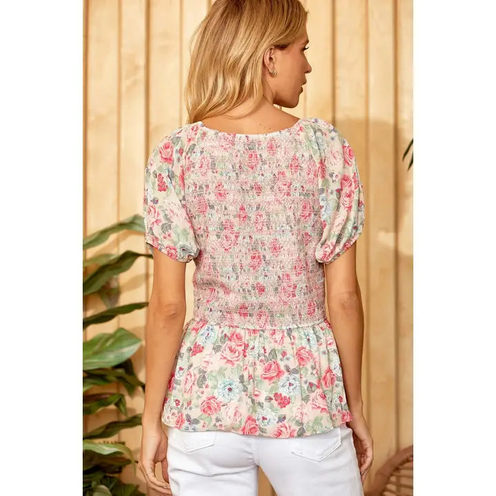 Blush Floral Print Smock Top - Posh West Boutique