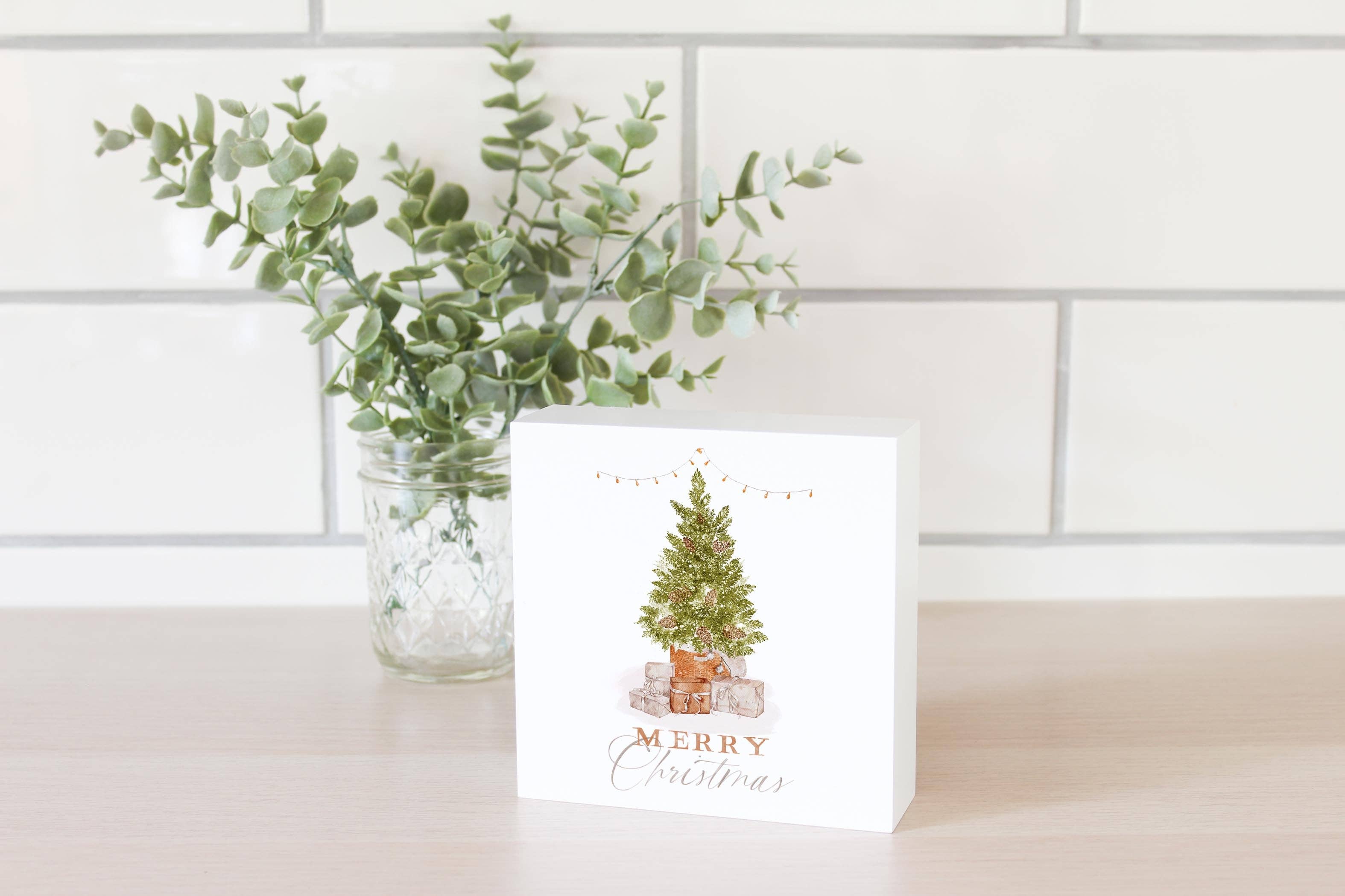 Merry Christmas Tree Wood Block Decor - Posh West Boutique