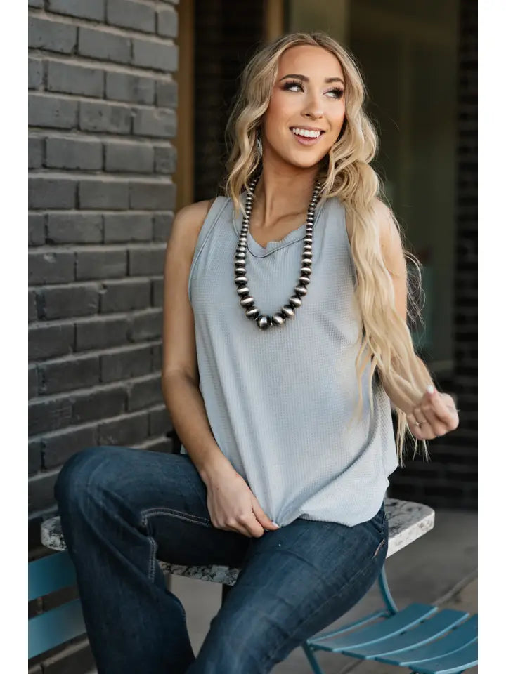 Pearl Grey Round Neck Tank Top - Posh West Boutique