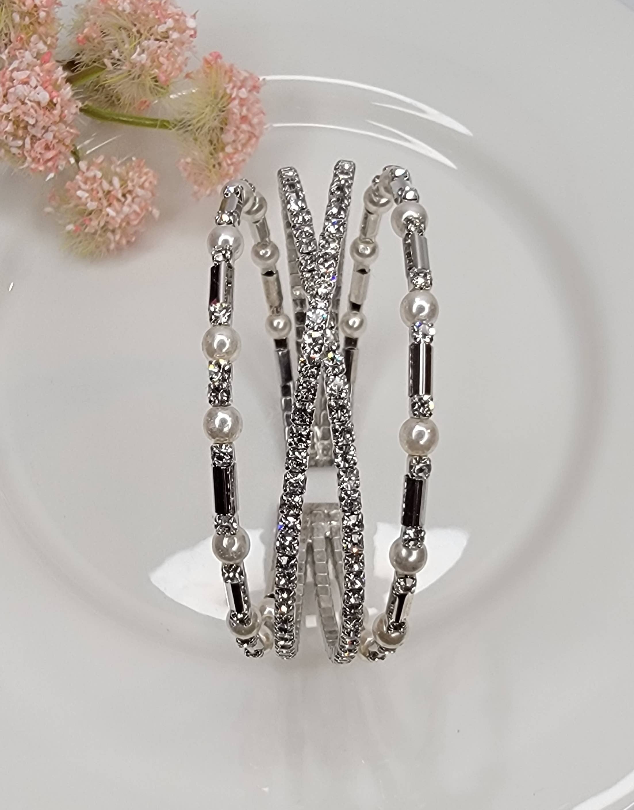 Silver Rhinestone & Pearl Bracelet - Posh West Boutique