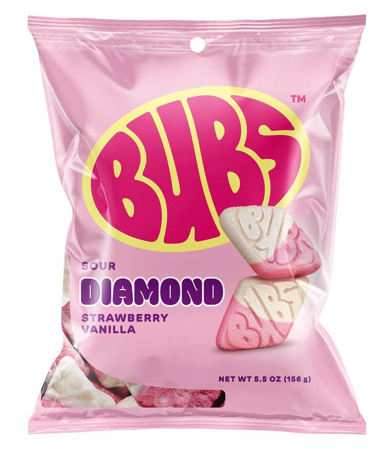 Bubs Sour Diamond Strawberry Vanilla 5.5oz Bag, 8ct - Posh West Boutique