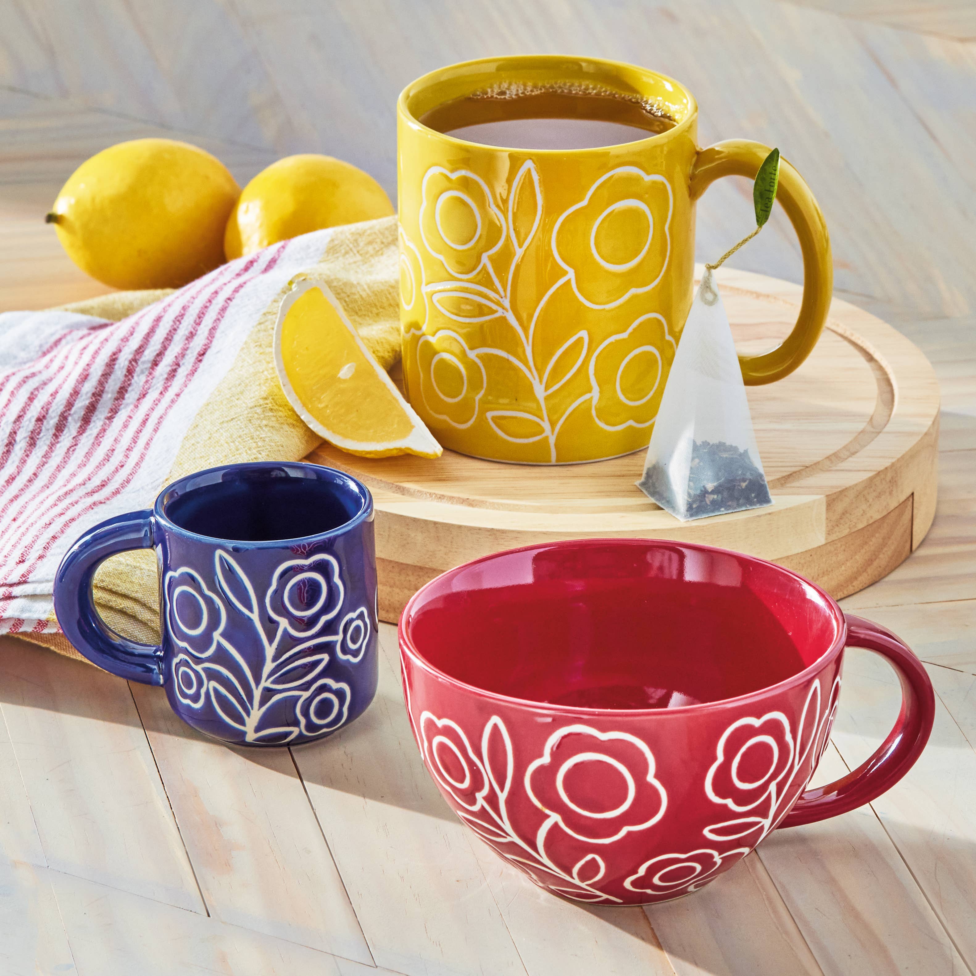 Zoey Flower Mug Yellow Stoneware Everyday - Posh West Boutique