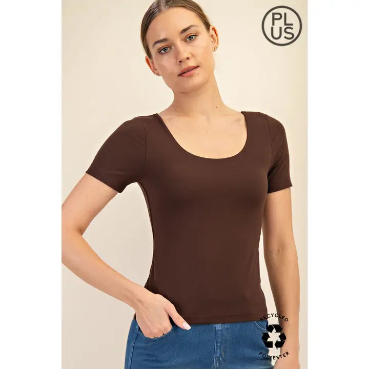 Espresso Recycled Butter Round Neck Top - Posh West Boutique